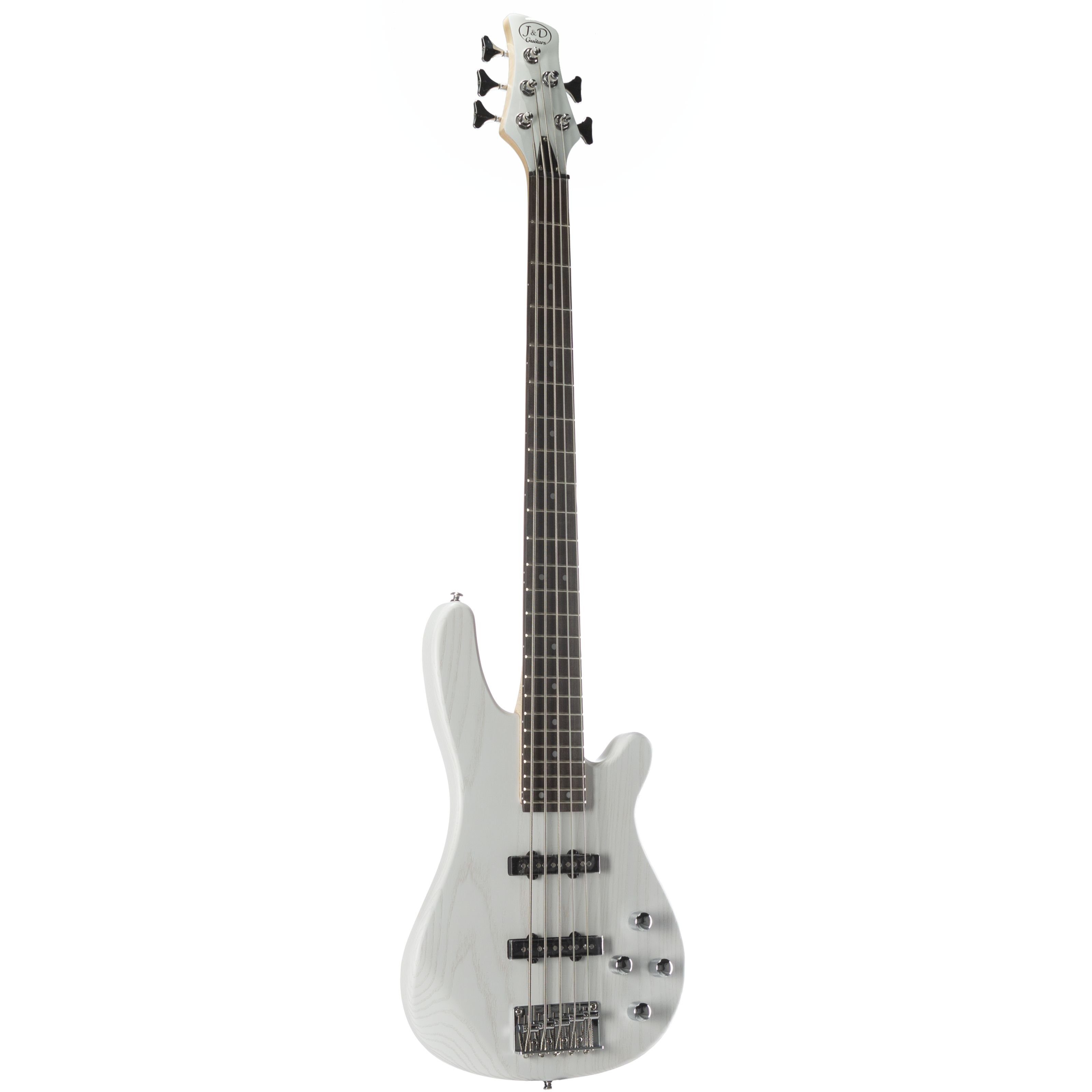 J & D E-Bass, JD 150J/5 5-String E-Bass Satin White Esche-Korpus Ahornhals Palisandergriffbrett 24 Bünde 2-Band Equalizer Single Coil Tonabnehmer 5-Saddle Standard Bassbrücke Druckgussmechaniken, E-Bässe, 5-Saiter E-Bässe, J&D 150J/5 E-Bass, 5-String Bass, Satin White