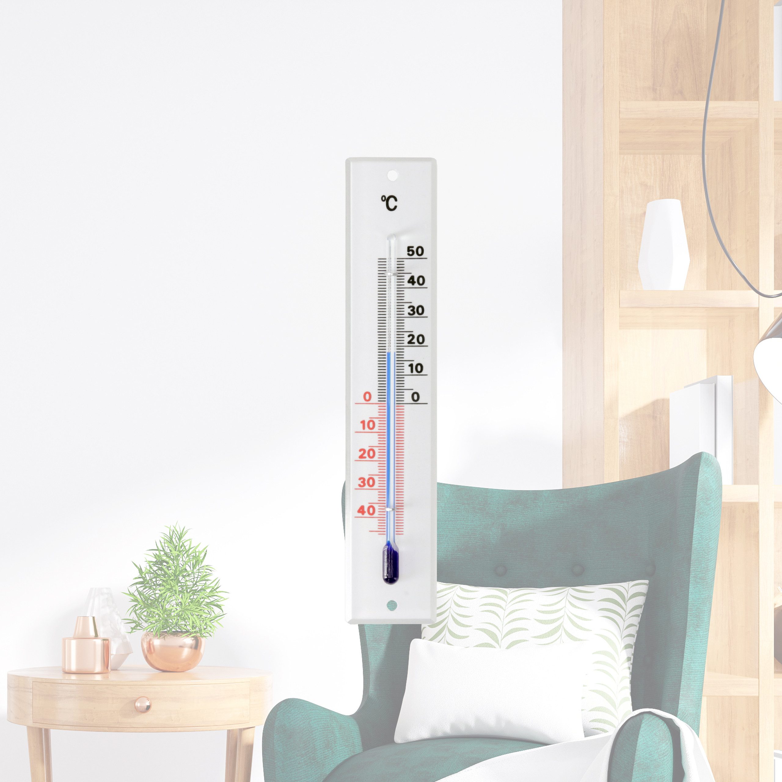 Lantelme Raumthermometer Glas Farbe weiß 18cm für Zimmer Innen Außen Garten Thermometer Analog, Zum aufhängen, Deutsche Herstellung