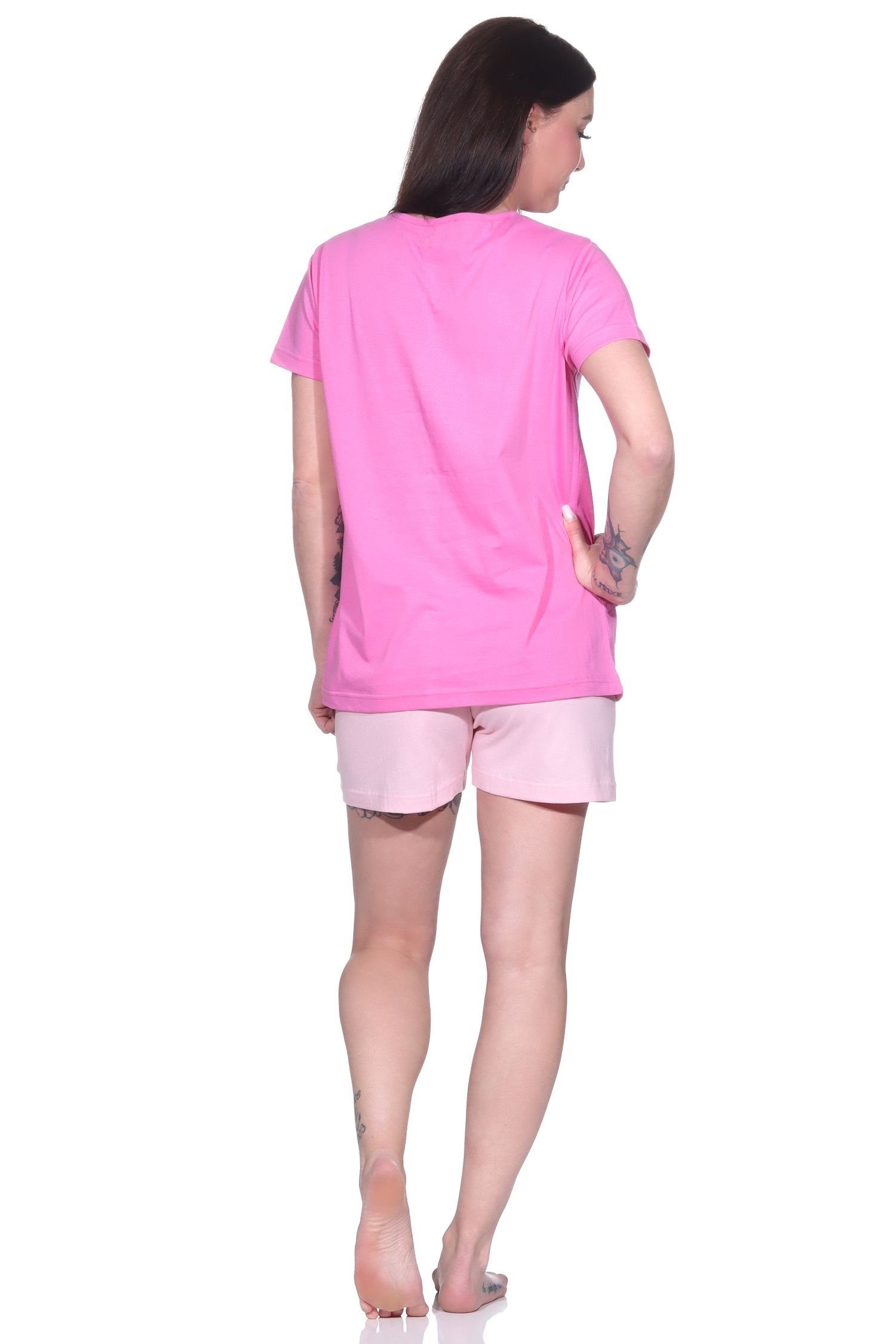 Normann Pyjama Bezaubernder Damen Pyjama pink romantischem Shorty mit Herzchen-Muster