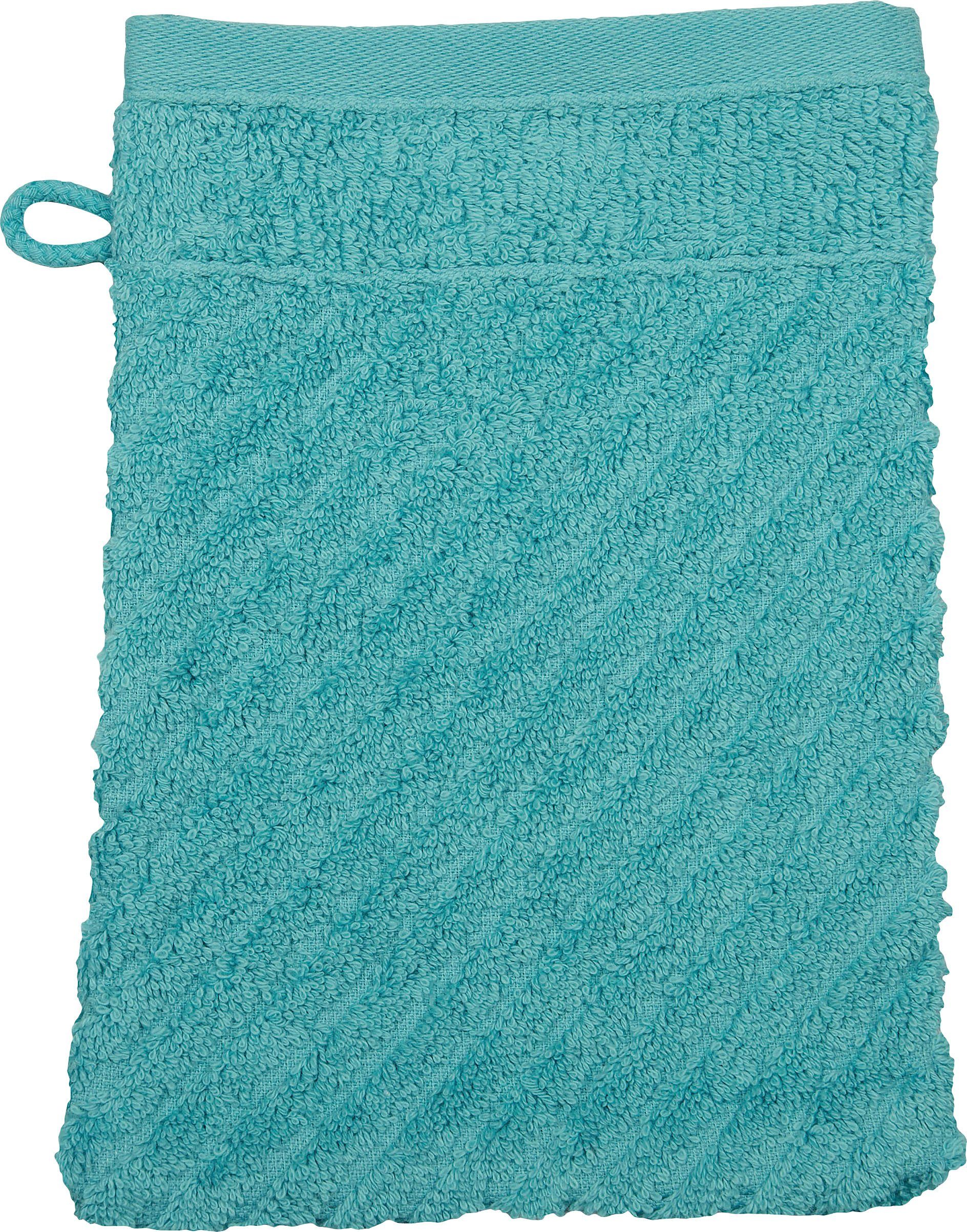 ROSS Waschhandschuh Smart, (6-St), Uni-Rippe mit Velourslabel