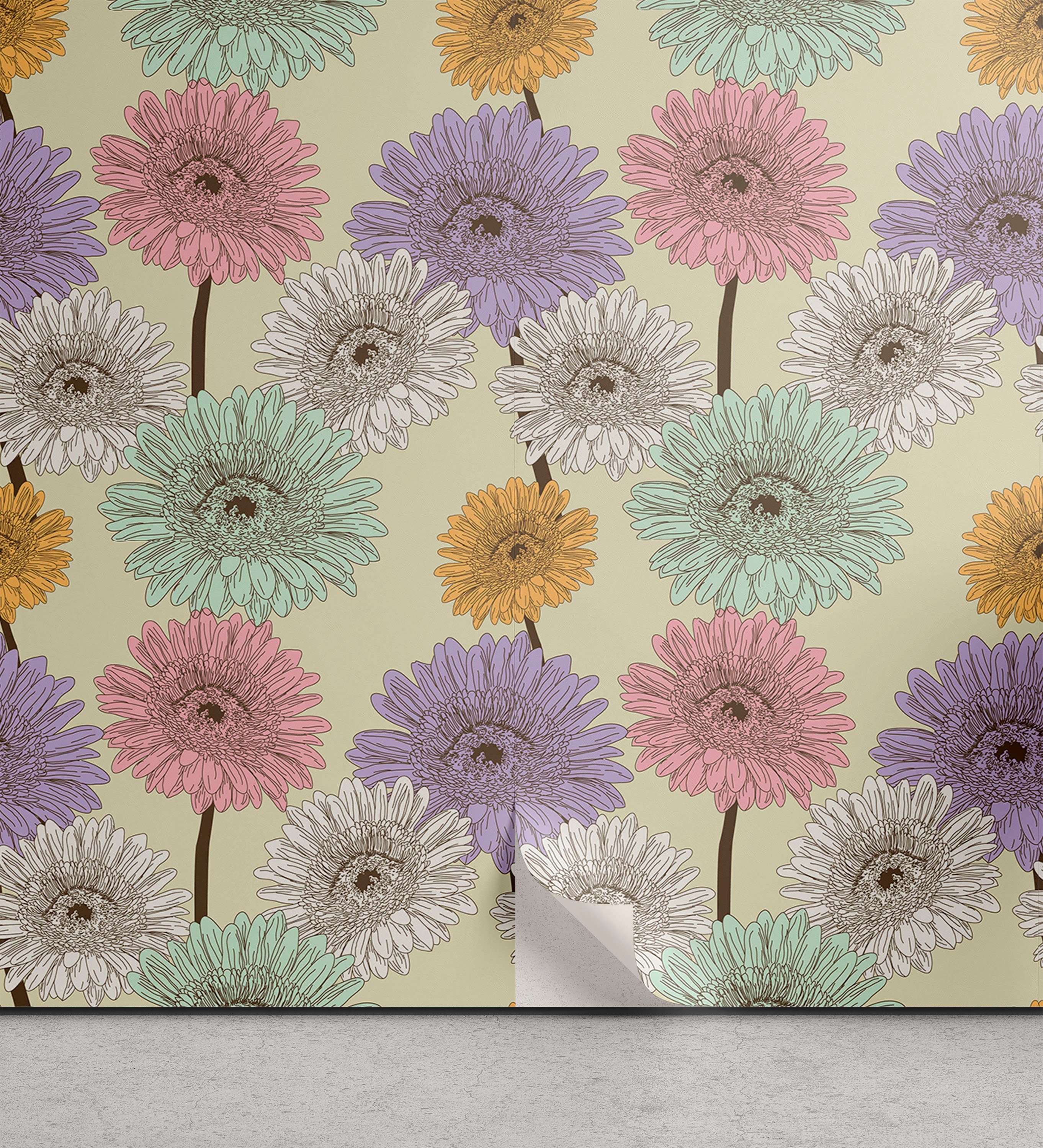 Abakuhaus Vinyltapete selbstklebendes Wohnzimmer Küchenakzent, Bunt Chrysanthemum Pflanzen | Vinyltapeten