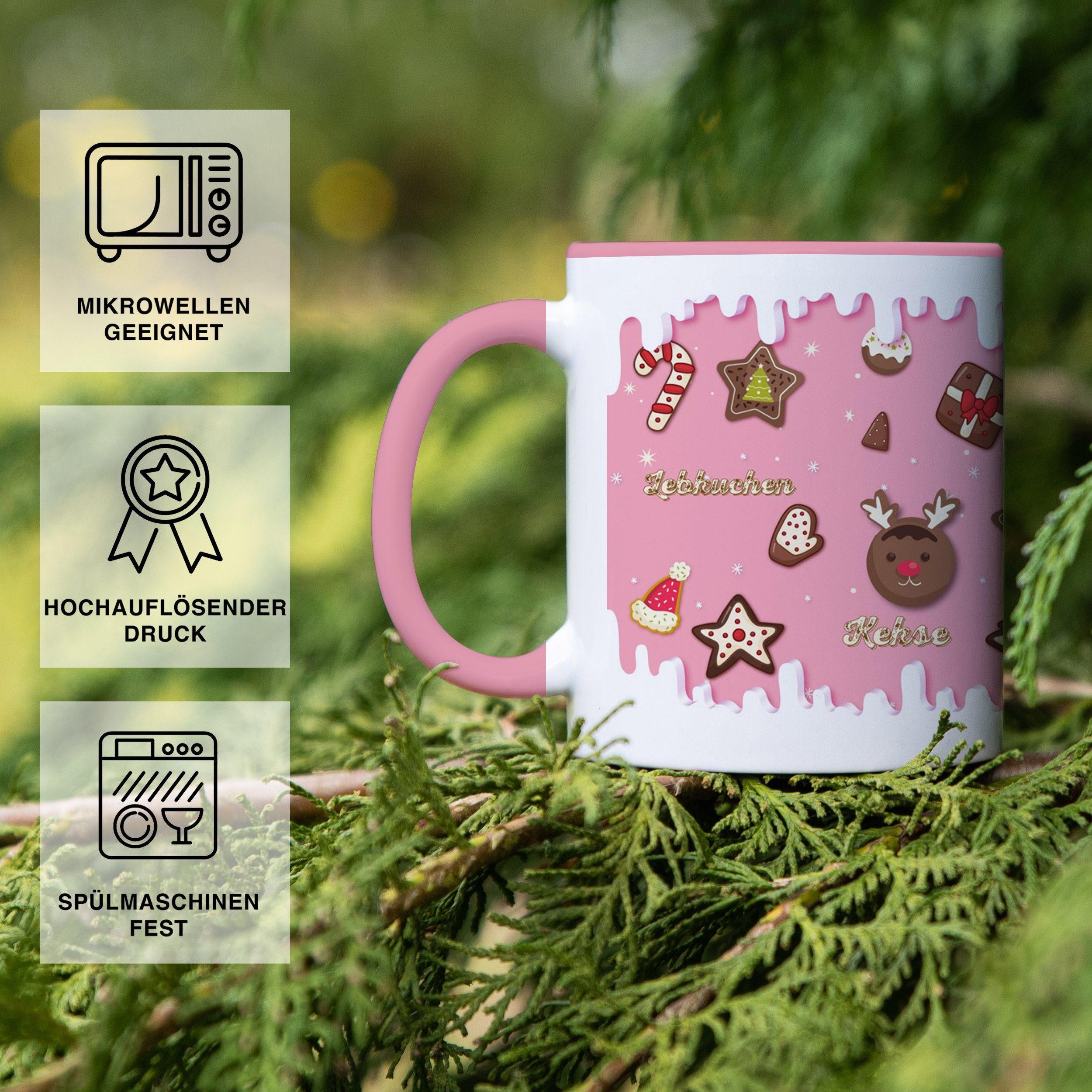 Pink beidseitig, Deko, Weihnachten, Kaffeetassen, inkl. mikrowellengeeignet Becher Lebkuchen Giftandprint Weihnachtsdeko Geschenkbox, Spülmaschinen- Giftandprint und