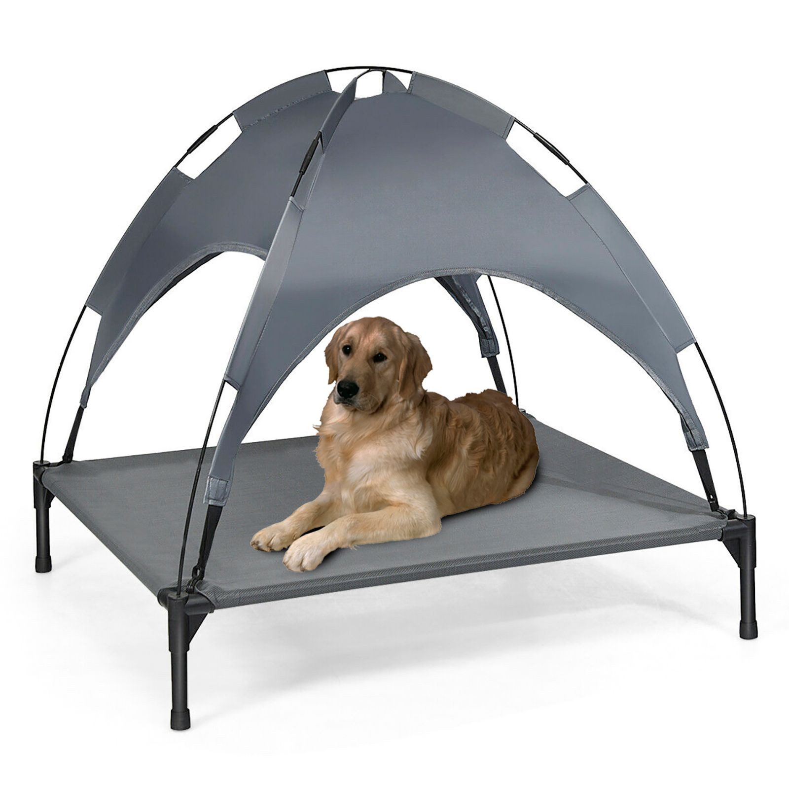 Tierbett Hundeliege mit Sonnendach 105x86cm Hundebett Schlafplatz Outdoorliege
