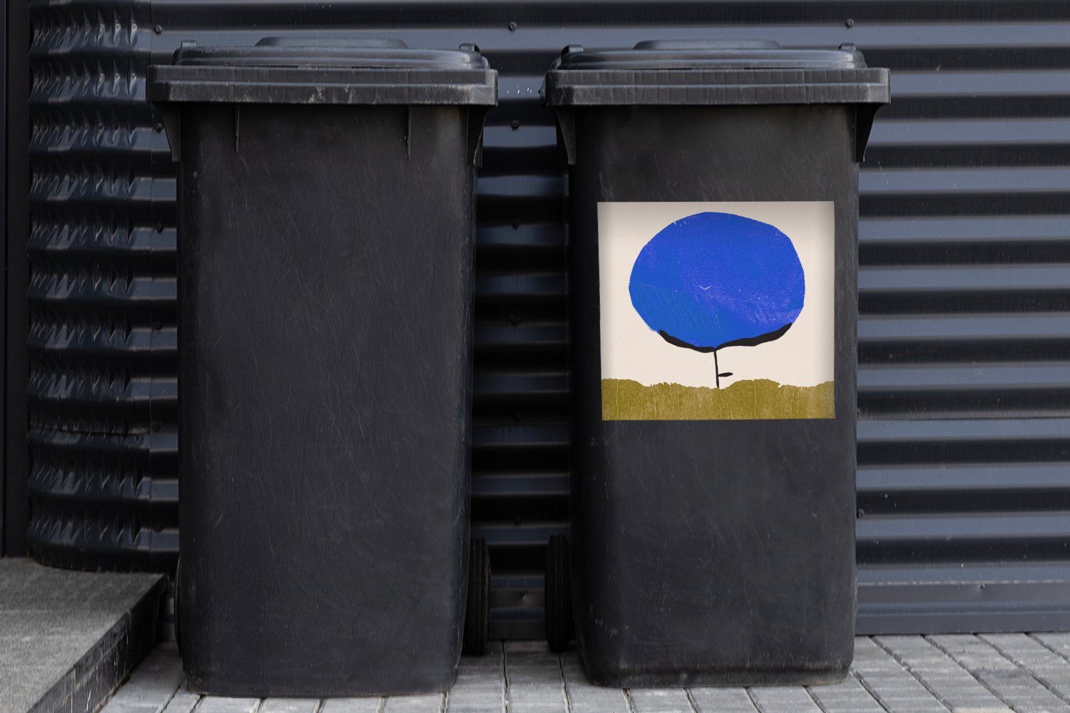 Mülleimer-aufkleber, MuchoWow Blume St), (1 - - Abfalbehälter Blau Wandsticker Sticker, Grün Abstrakt - Container, Mülltonne,