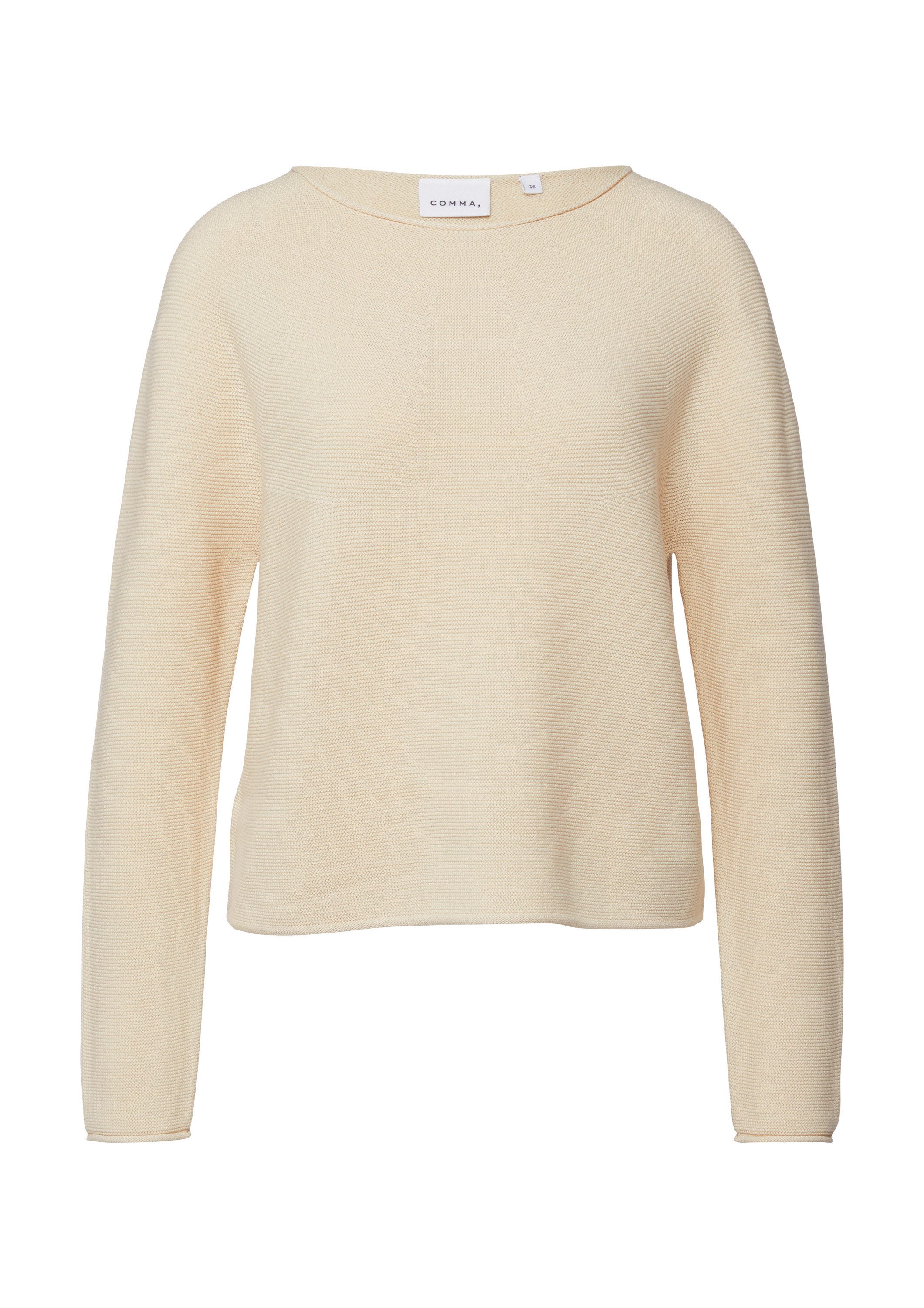 comma Longpullover Strickpullover Strukturierter Strickpullover mit Rollsaum
