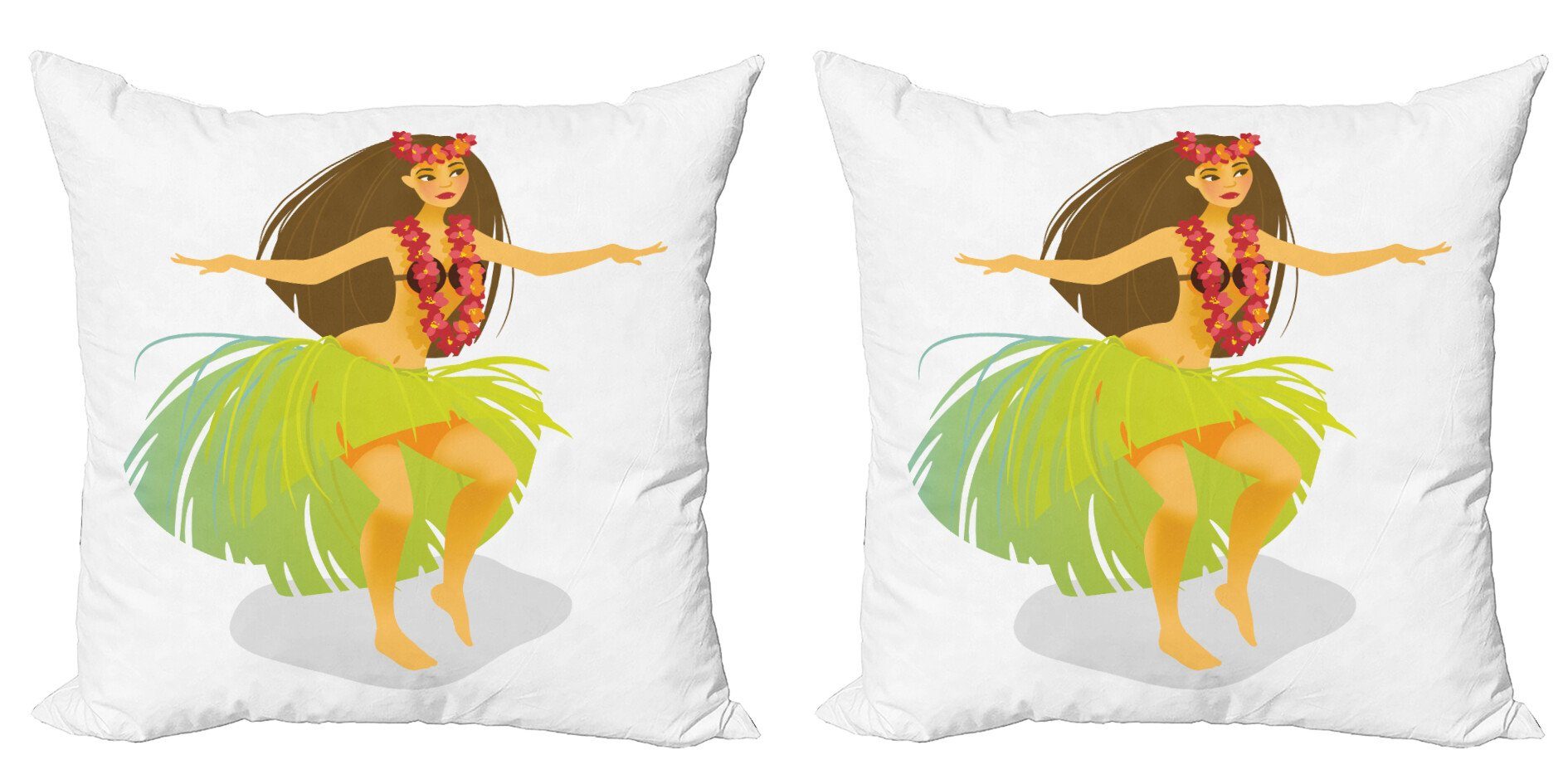 Kissenbezüge Modern Accent Doppelseitiger Digitaldruck, Abakuhaus (2 Stück), Hula Mädchen Frau auf einem Strand Aloha