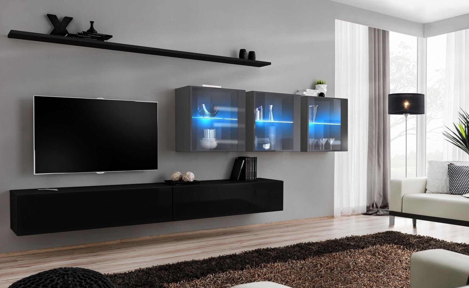 Wand, Europa Made Wohnwand Set TV-Ständer 7tlg JVmoebel Wohnzimmermöbel Modern in (8-St), Wohnwand Design