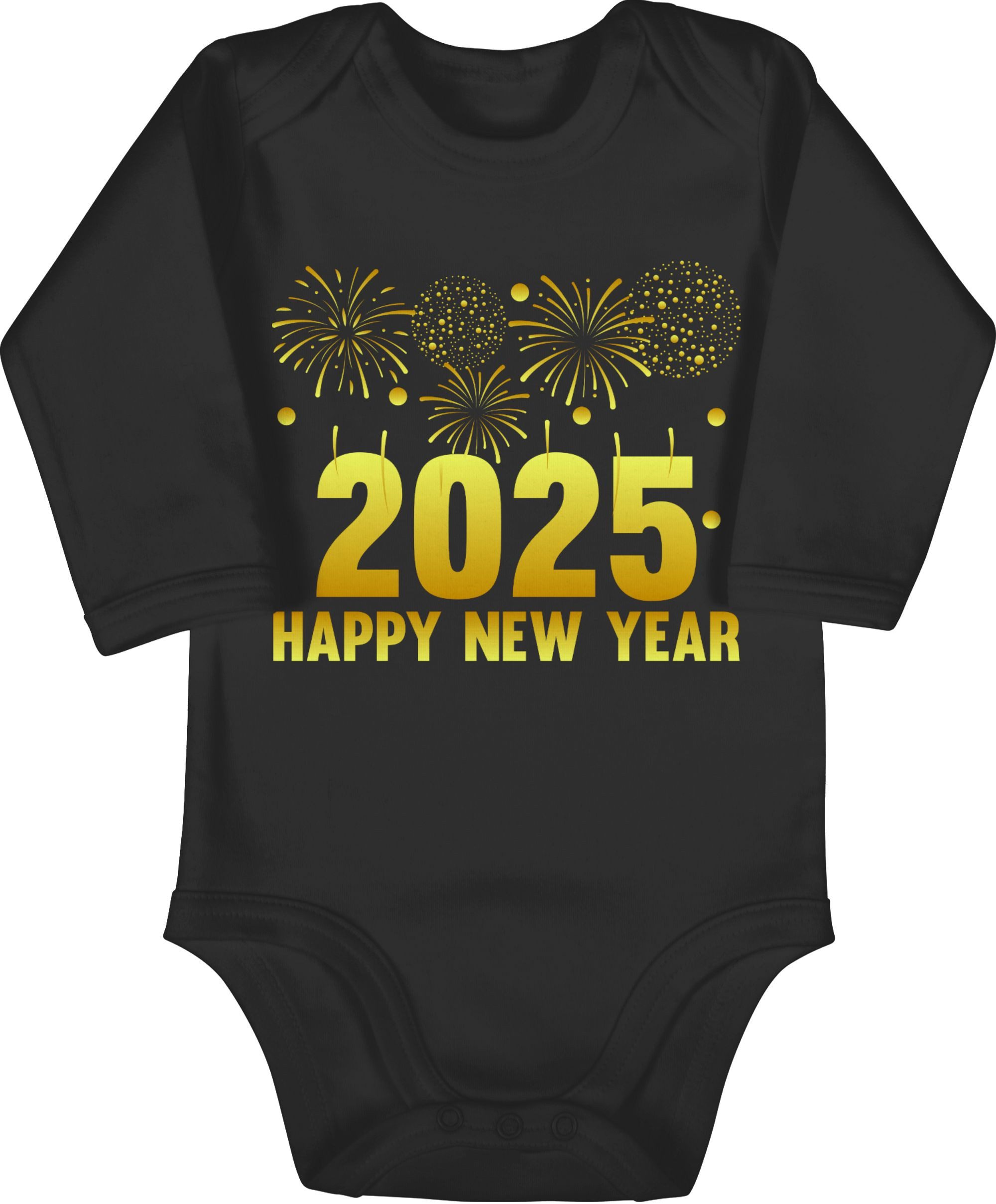 Shirtracer Shirtbody 2025 Happy New Year Feuerwerk gold Silvester Baby