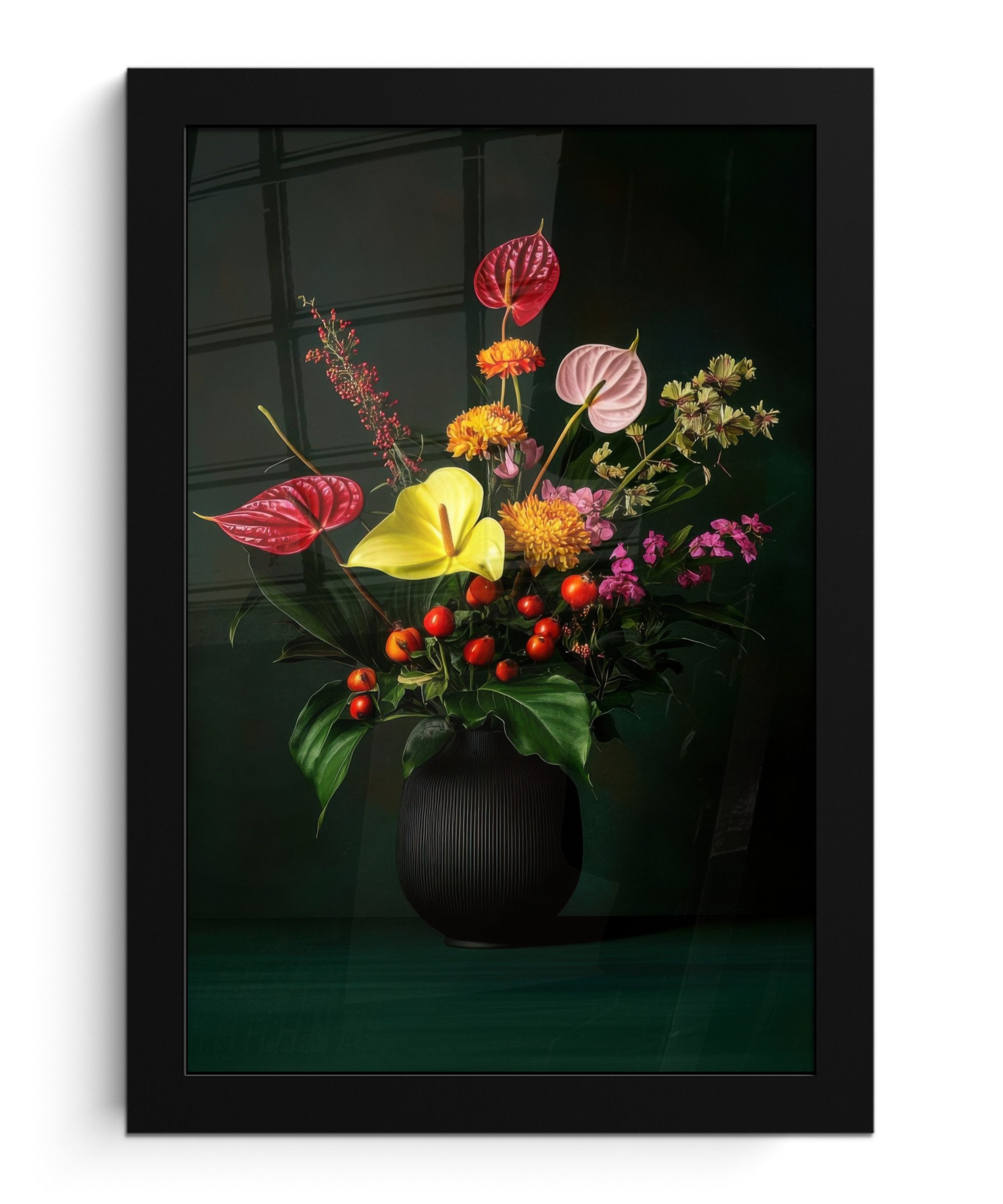 Poster Blumen - Vase - Schwarz