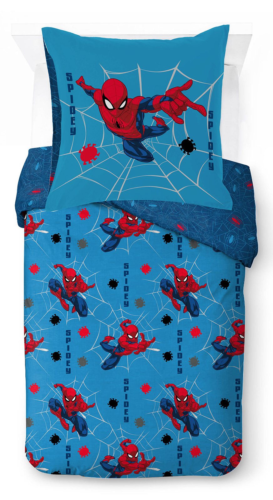 MARVEL Kinderbettwäsche Marvel Spiderman Bettbezug-Set 135x200 cm + Kissenbezug 80x80 cm, Washed Cotton, 2 teilig, 100 % Baumwolle, maschinenwaschbar, wendbar