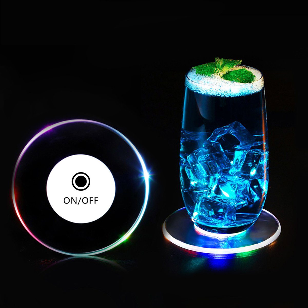 Jormftte Glasuntersetzer Bunt LED Leuchte Untersetzer für Partys Hochzeiten Bar Weihnachten Transparent1 | Getränkeuntersetzer