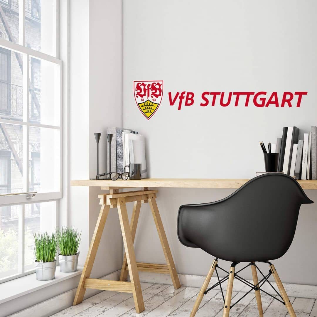 VfB Stuttgart Wandtattoo Fußball VfB Stuttgart Schriftzug Logo Rot Gelb Fuß günstig online kaufen