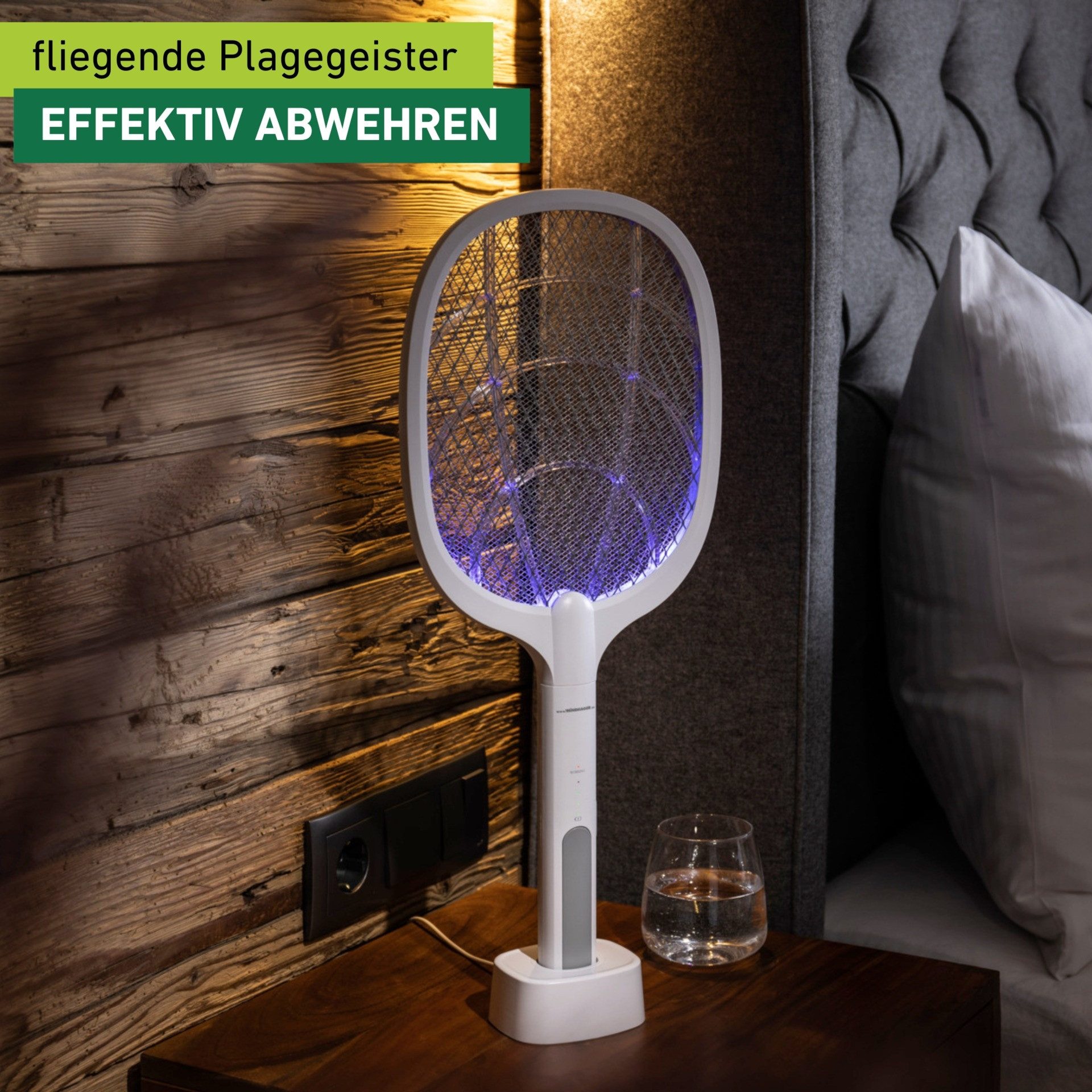 Windhager Fliegenklatsche elektrisch 2in1, Insektenvernichter durch UV-Licht, Fliegenfänger aufladbar, Lichtfalle inkl. Halterung und USB Ladekabel