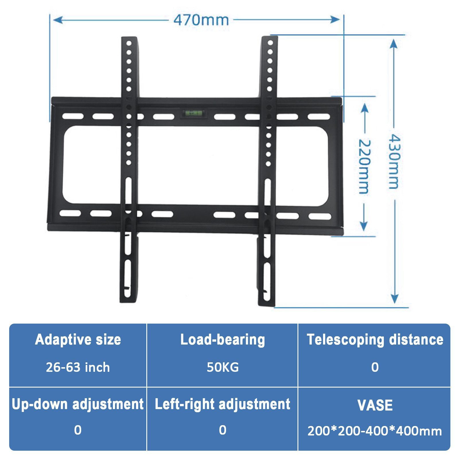 SunJas TV-Wandhalterung ZJ-63 für 26"-63" Fernseher&Monitor 55" 50" 43" 32", (bis 63 Zoll, VESA 200×200 bis 400×400 mm, bis zu 50kg TV-Halterung für LCD LED Plasma TV Fernseher)