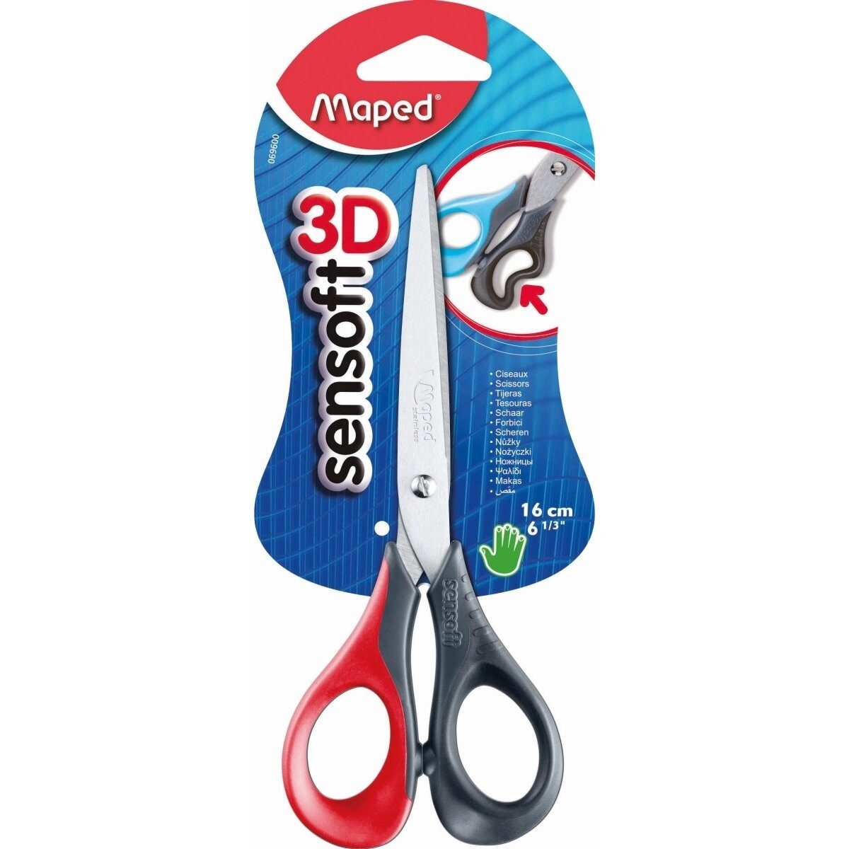 MAPED Papierscheren Schere Sensoft 16 cm farbig sortiert auf Testkarte