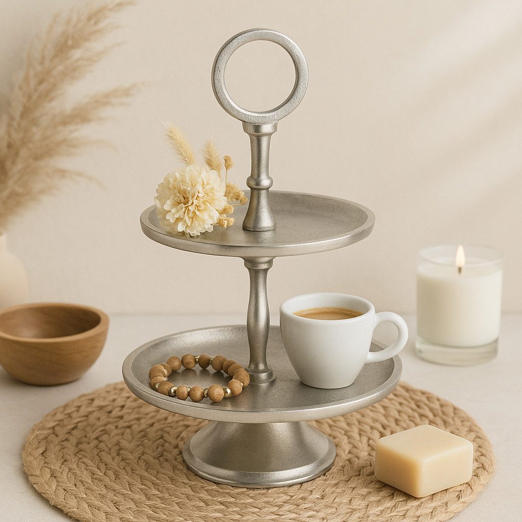 Marrakesch Orient & Mediterran Interior Etagere Etagere Annika 26cm Aluminium Silber 2 Etagen Handarbeit, Aluminium, (1-tlg), Handarbeit