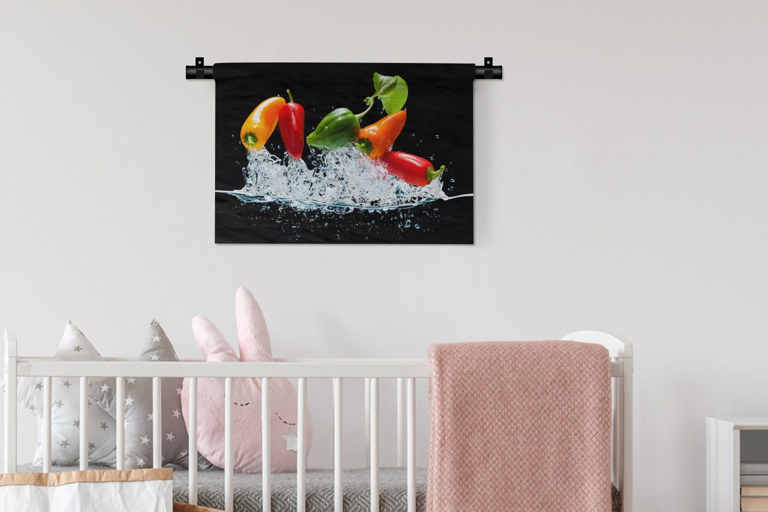Wandbehang, Kleid, Schwarz - Schlafzimmer, - Wohnzimmer, Wanddeko - MuchoWow Wanddekoobjekt Blatt, für Paprika - Gemüse Wasser Kinderzimmer