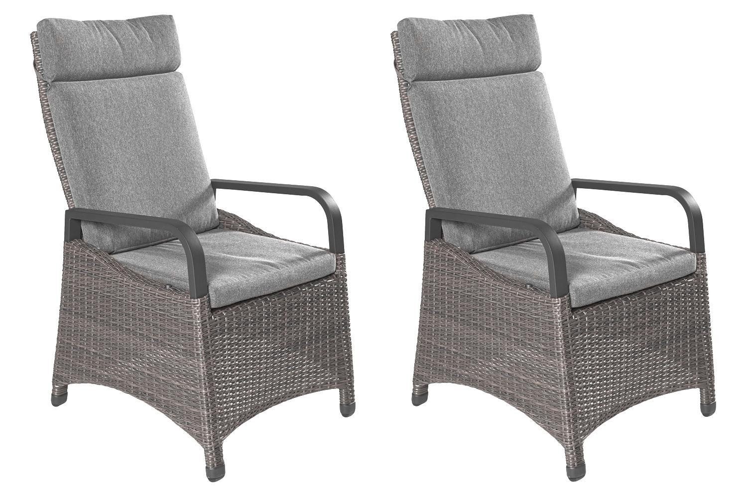 Outdoor Gartensessel KOMIDO, Anthrazit, Braun, B 60 cm, Aluminium, (Set, 2-St), Kunststoffgeflecht, Rückenlehne 2-fach verstellbar