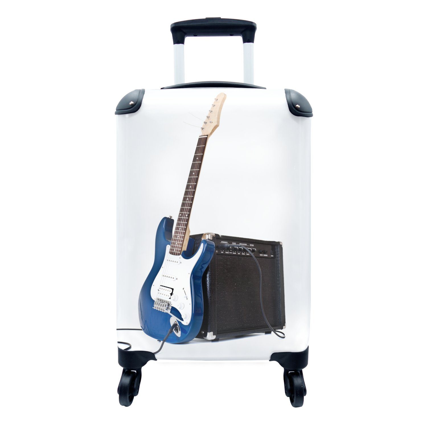 MuchoWow Handgepäckkoffer Eine E-Gitarre, die an einen Verstärker gelehnt ist, 4 Rollen, Reisetasche mit rollen, Handgepäck für Ferien, Trolley, Reisekoffer