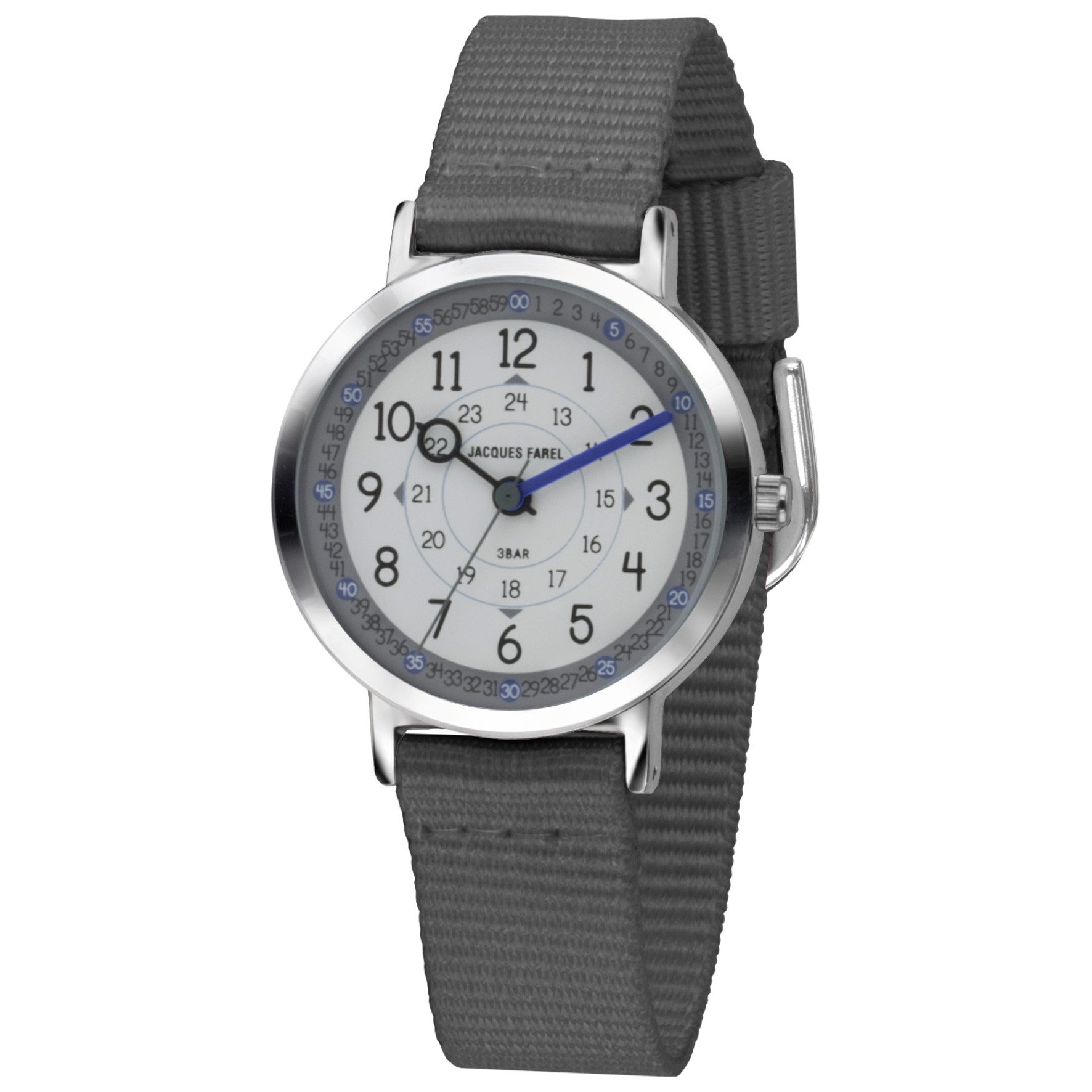 Jacques Farel Quarzuhr KOP Kinder Armbanduhr Nylonband, Lernuhr Kinderuhr Schulanfänger Einschulung Geschenkidee Kids Ø 30 mm