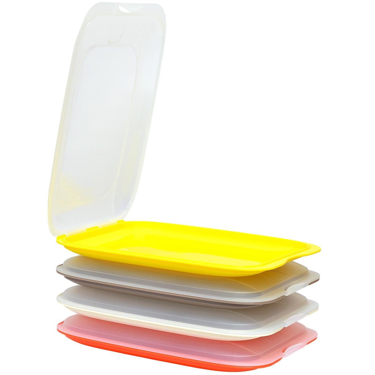 Engelland Frischhaltedose Aufschnittdosen, Aufschnittbox, PP-Kunststoff, BPA-frei, (Vorteils-Set, 4-tlg., mit transparentem Deckel), stapelbar, platzsparend, Ordnung im Kühlschrank, Organizer, Stapelbox