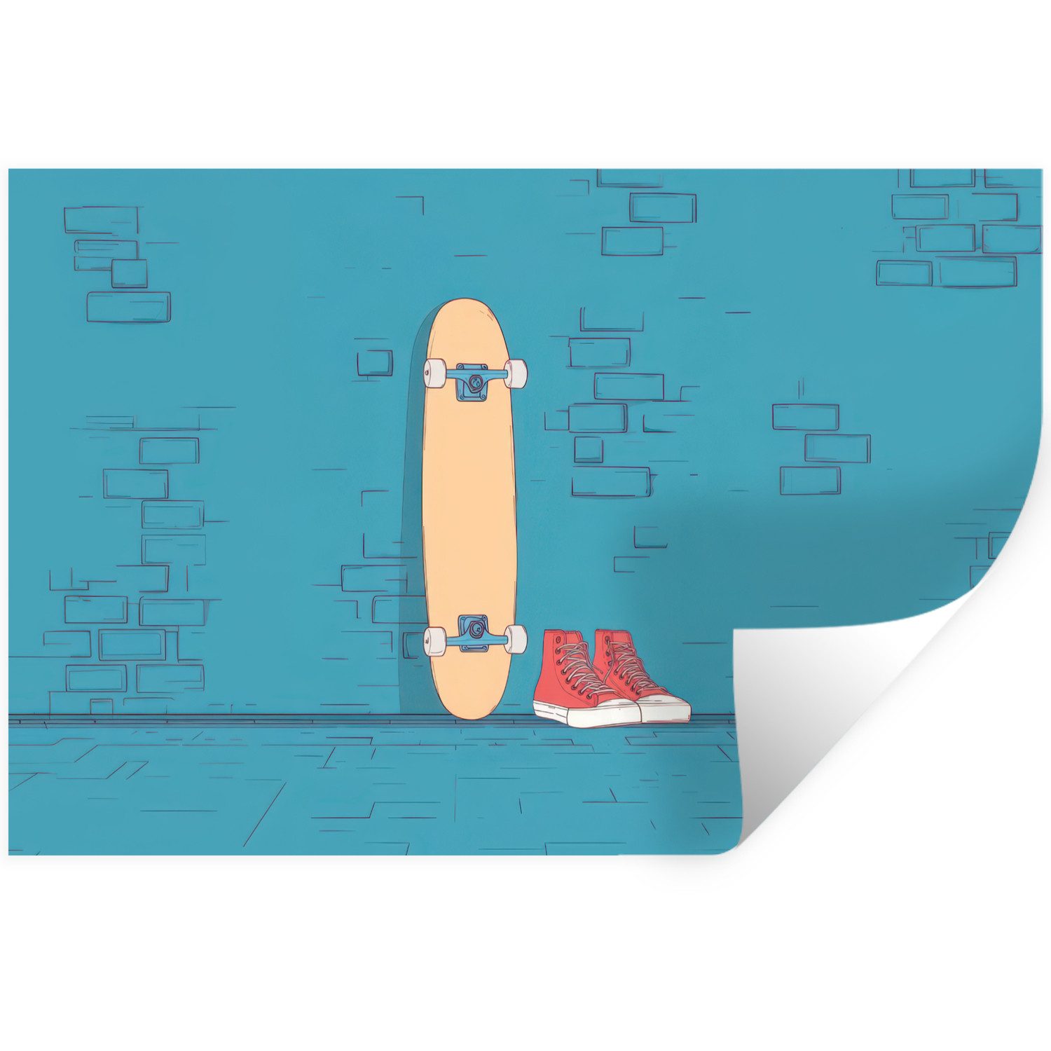 MuchoWow Wandsticker Skateboard - Gymnastikschuhe - Rot - Minimalistisch (1 St), Wanddeko, Aufkleber, Wandtattoo, 120x80 cm