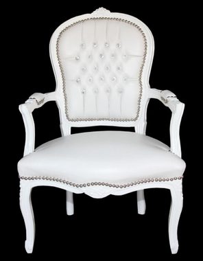 Casa Padrino Besucherstuhl Barock Salon Stuhl Weiß Lederoptik / Weiß mit Bling Bling Glitzersteinen - Möbel Antik Stil