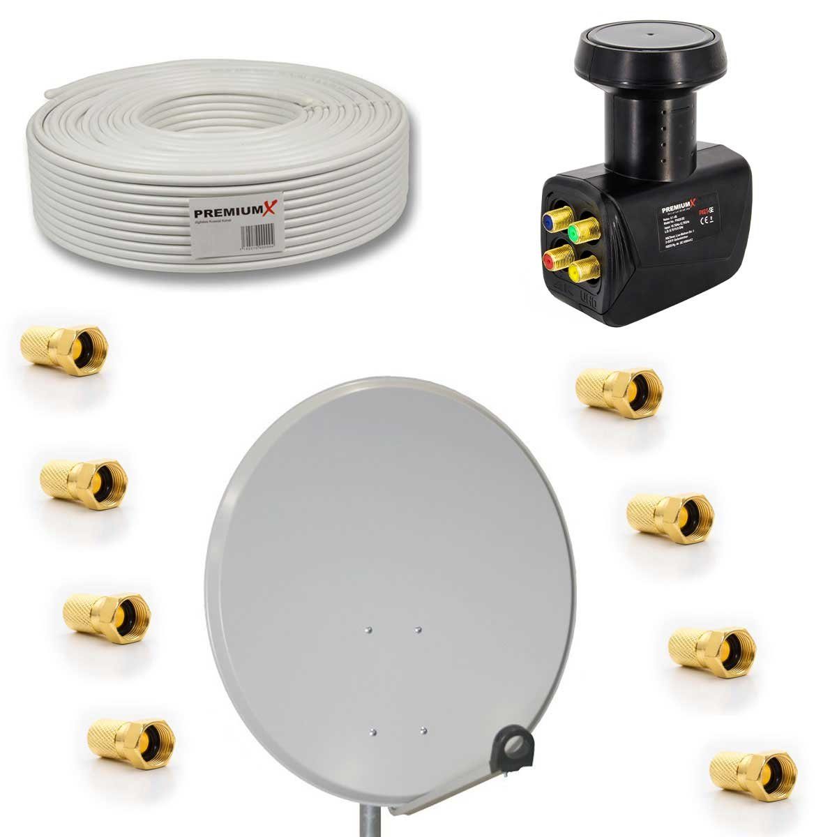 SAT Anlage 80cm Antenne Aluminium Quad LNB 50m Kabel F-Stecker SAT-Antenne