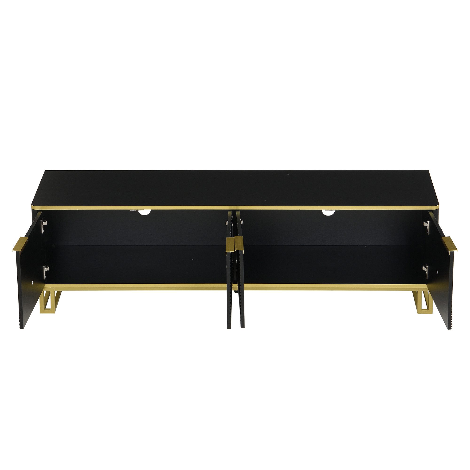 MODFU TV-Schrank Klassische Kommode in der Farbkombination Schwarz-Gold/Weiß (Packung, 1-St., 160x37,5x48 cm, mit geometrisch geprägten Türen vor 2 Fächern) Stilvolle und übersichtliche Aufbewahrungslösung
