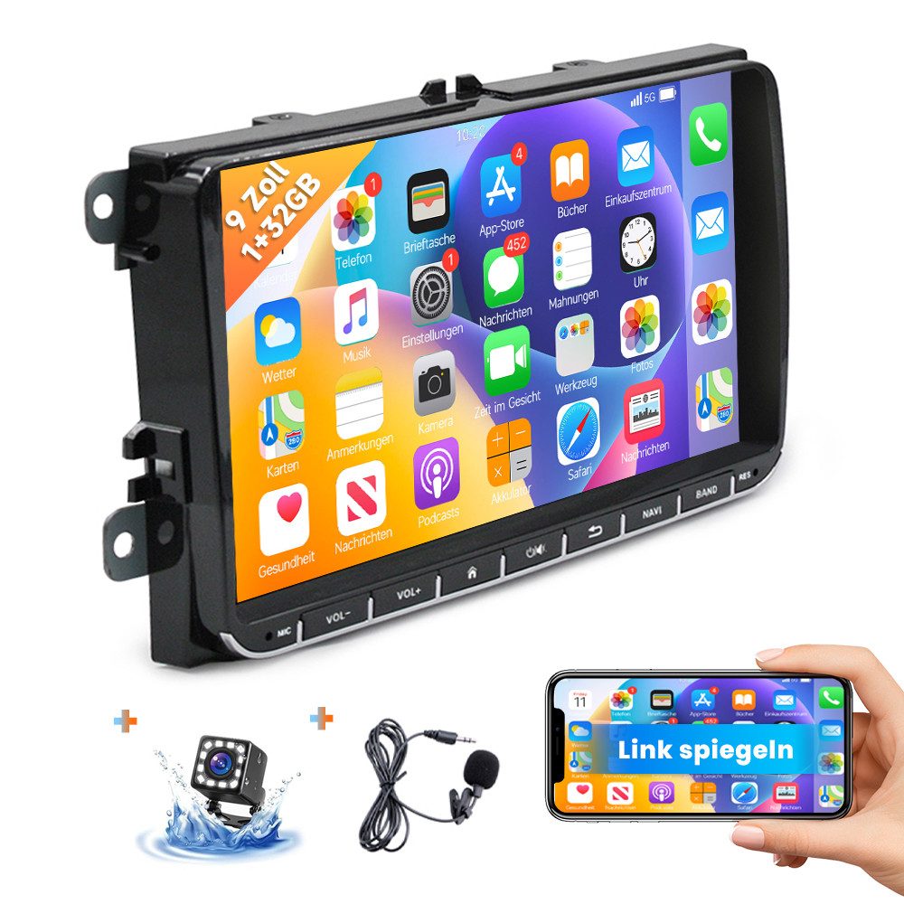 Hikity 9 Zoll Android für VW Polo Passat Tiguan GPS Spiegelung mit Kamera Autoradio (FM/AM-Radio, Bluetooth, Wifi, gespiegelte Verbindungen)
