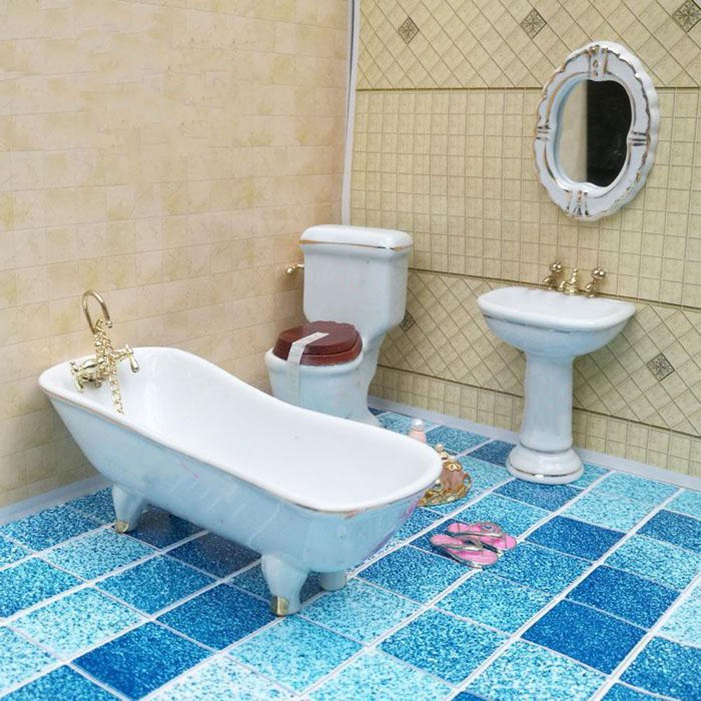 Set Waschbecken CTGtree Miniatur 1/12 Dekoobjekt Zubehör St) Toilette Badewanne (5