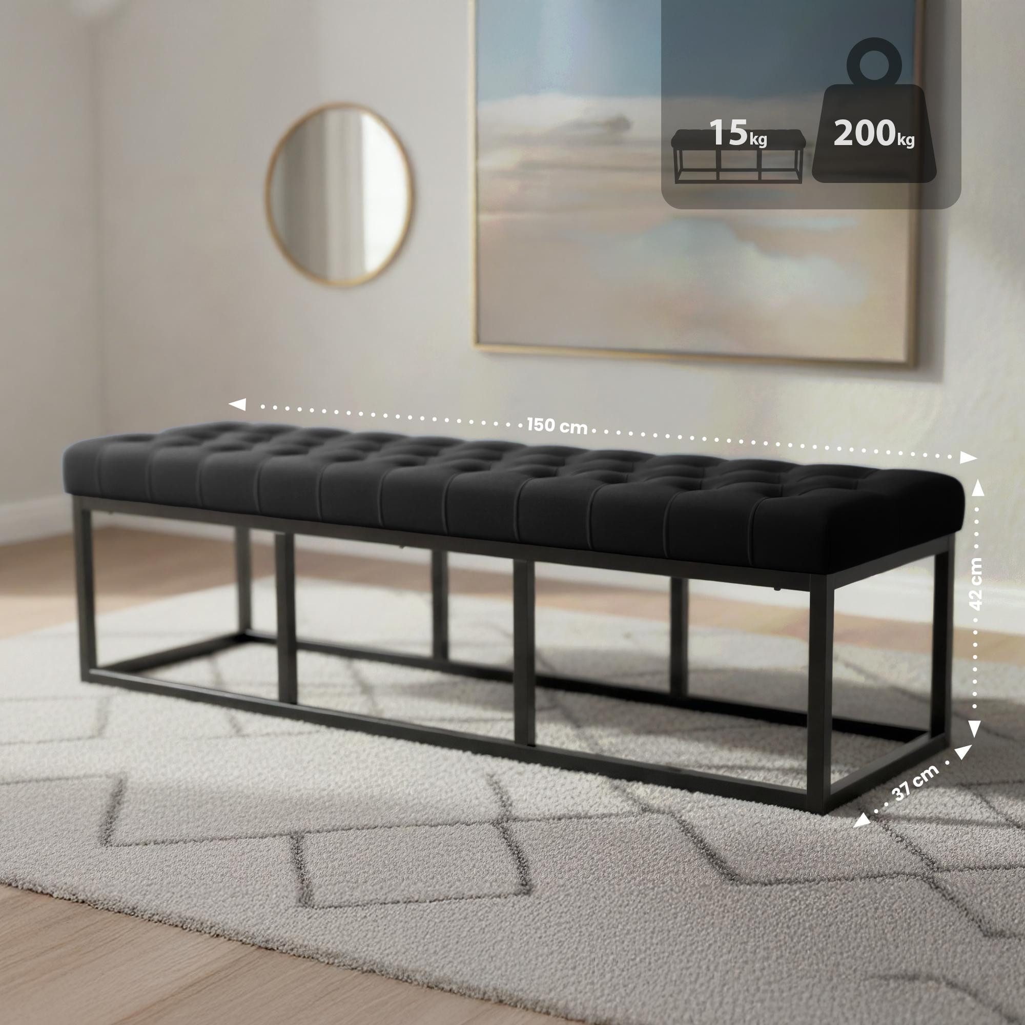 CLP Sitzbank Polson Samt Schwarz (1er), mit robustem Metallgestell