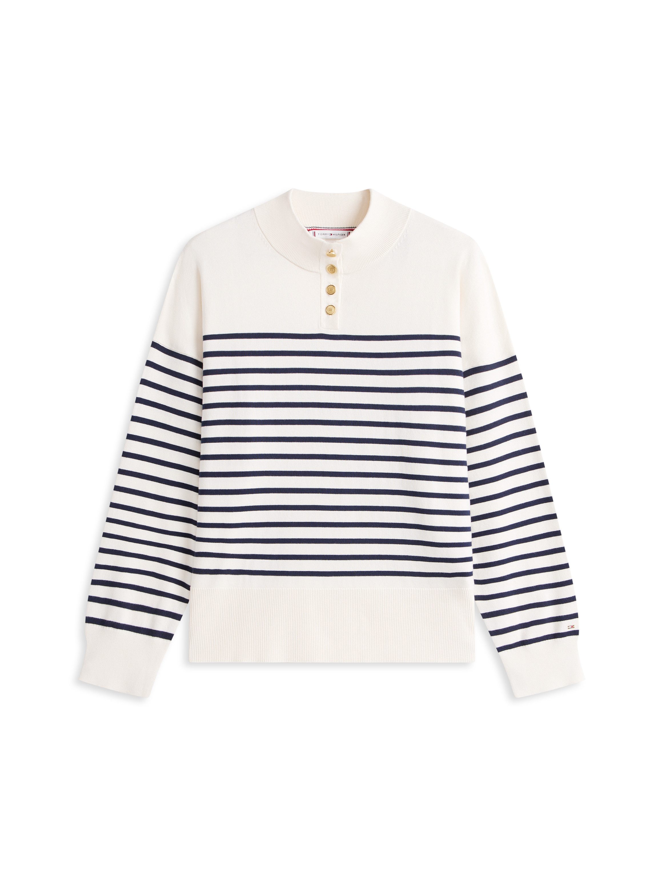 Tommy Hilfiger Curve Stehkragenpullover CRV CO JERSEY GOLD BTN MK-NK SWT in großen Größen, mit goldfarbenen Knöpfen – Bild 4 von 5
