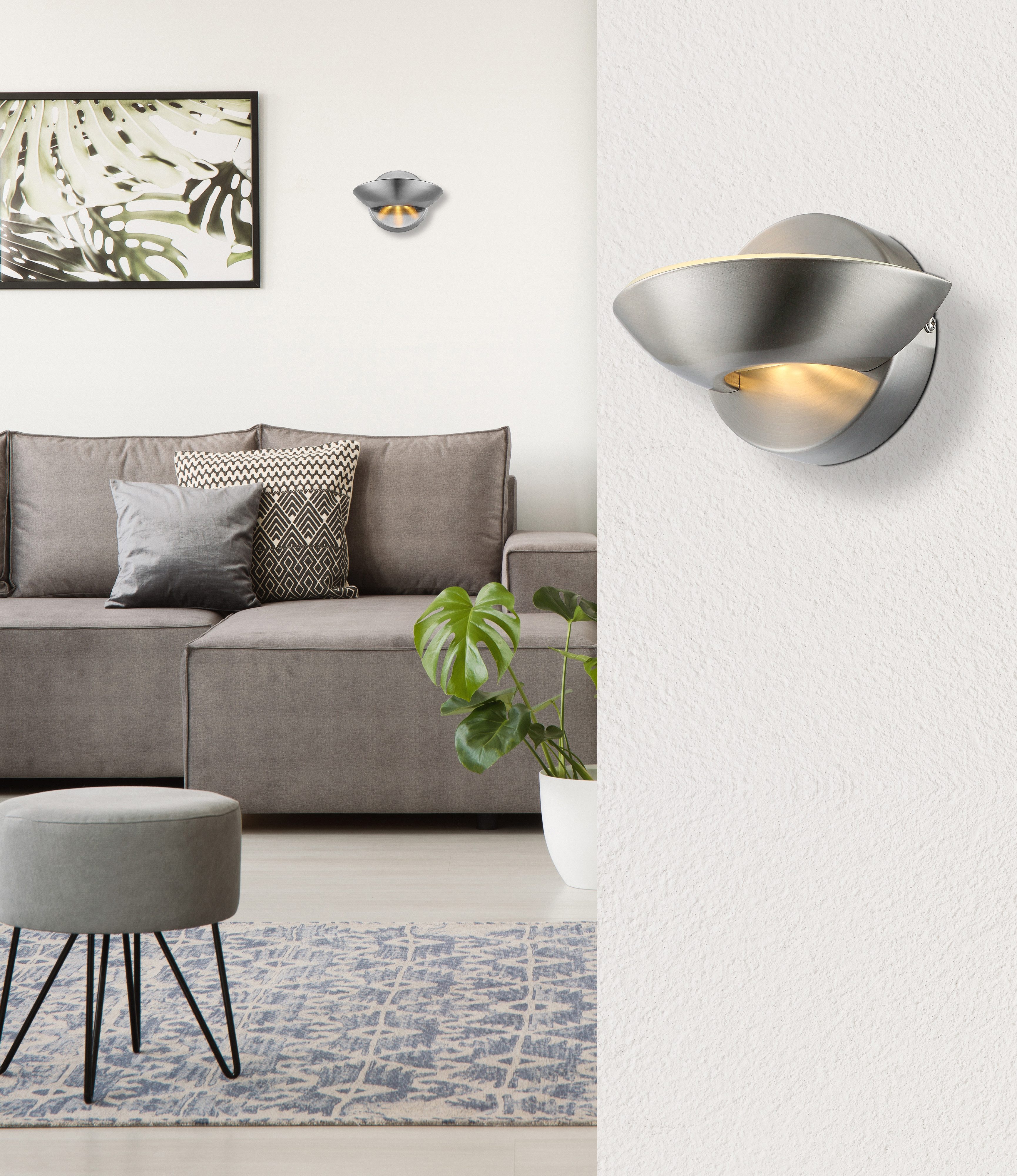 GLOBO LIGHTING Wandleuchte SAMMY, LED fest integriert, Warmweiß, Wandleuchte Nickel, Glas, Licht auf-/abwärts, LED 3+4W