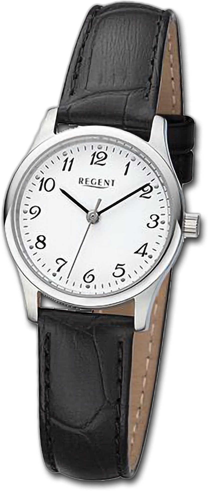 Regent Quarzuhr Regent Damen Armbanduhr Analog, Damenuhr Lederarmband schwarz, rundes Gehäuse, extra groß (ca. 26,5mm)