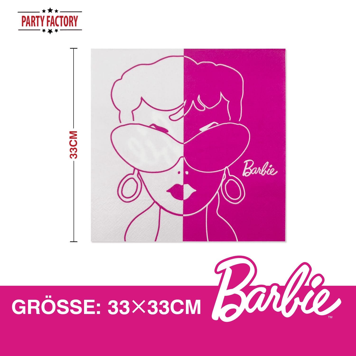Party Factory Stoffserviette Barbie Servietten 3-lagig – 20er Pack für Kindergeburtstag, (Set, 20 St), Perfekt für Prinzessinen Party