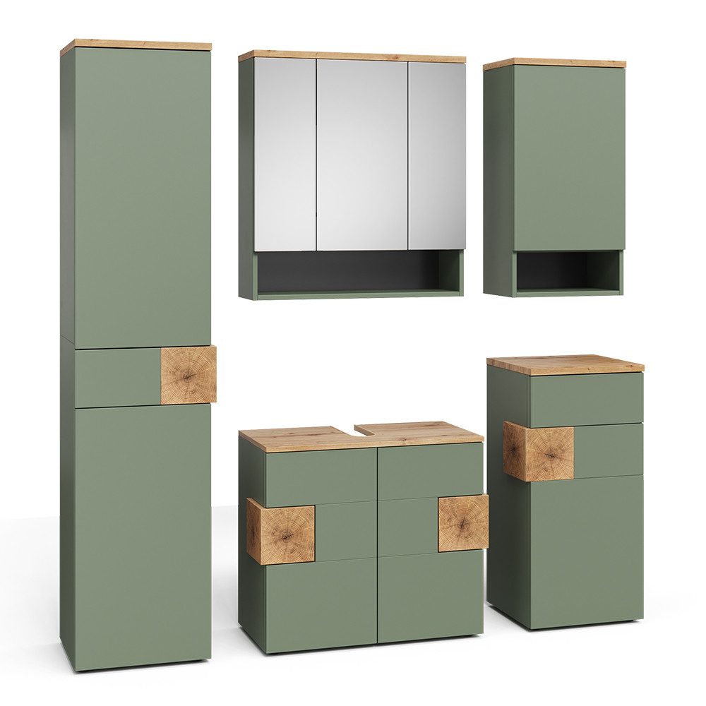 Vicco Badmöbel-Set Eden, Grün/Artisan, 5 Teile, (5-St., 5er Set)