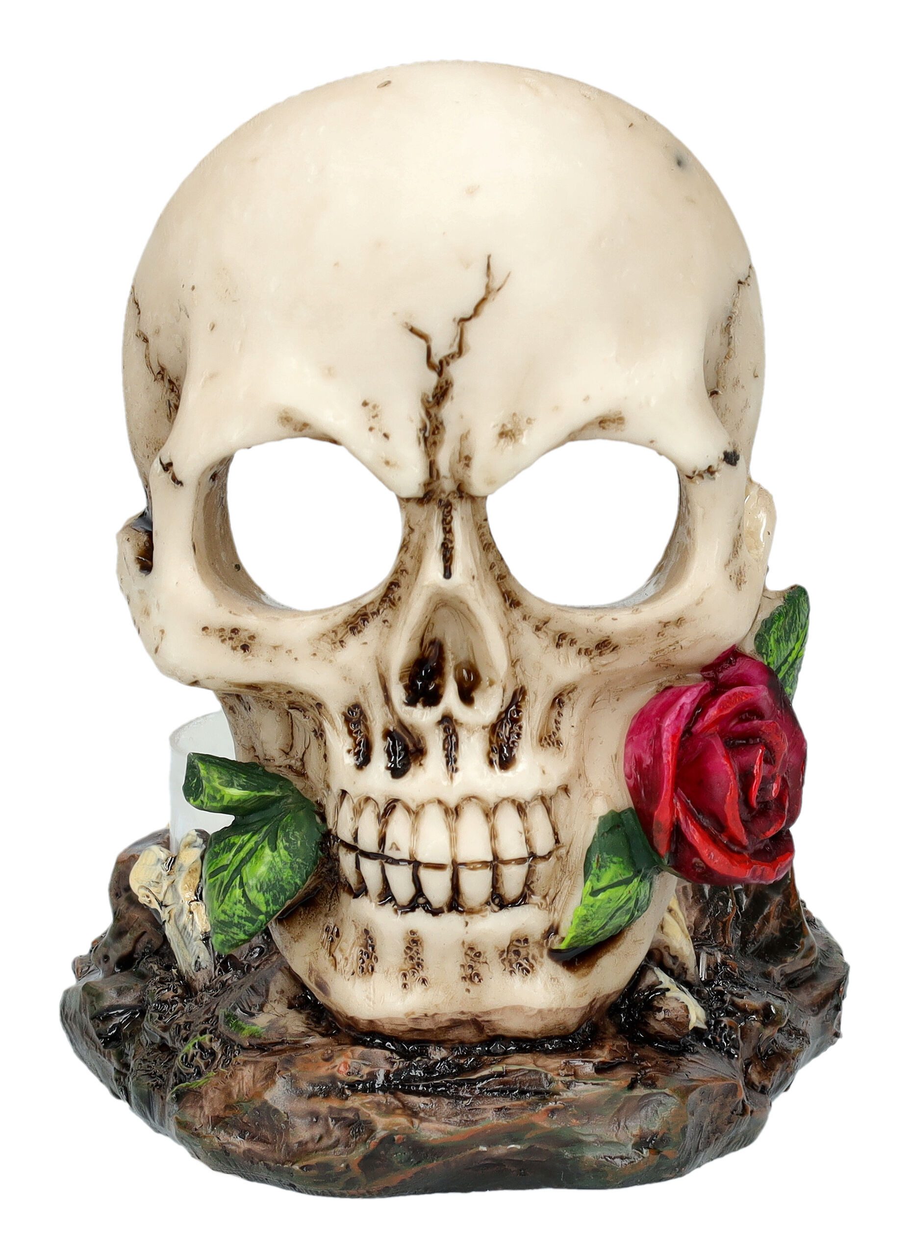 Figuren Shop GmbH Teelichthalter Teelichthalter - Totenkopf mit Rosen - Got günstig online kaufen