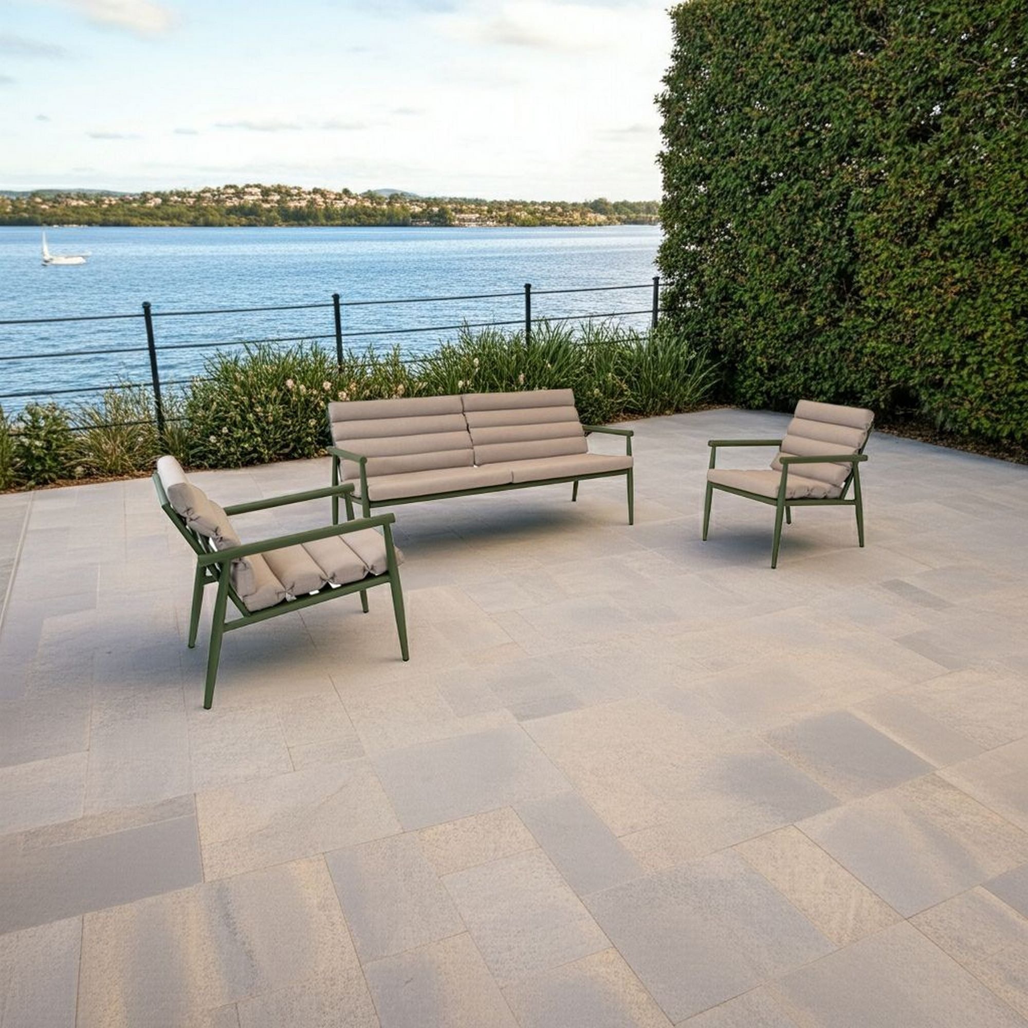 Lesli Living Gartenlounge-Set Lesli Living Lounge-Set "Harper Olive" olivgrün/beige