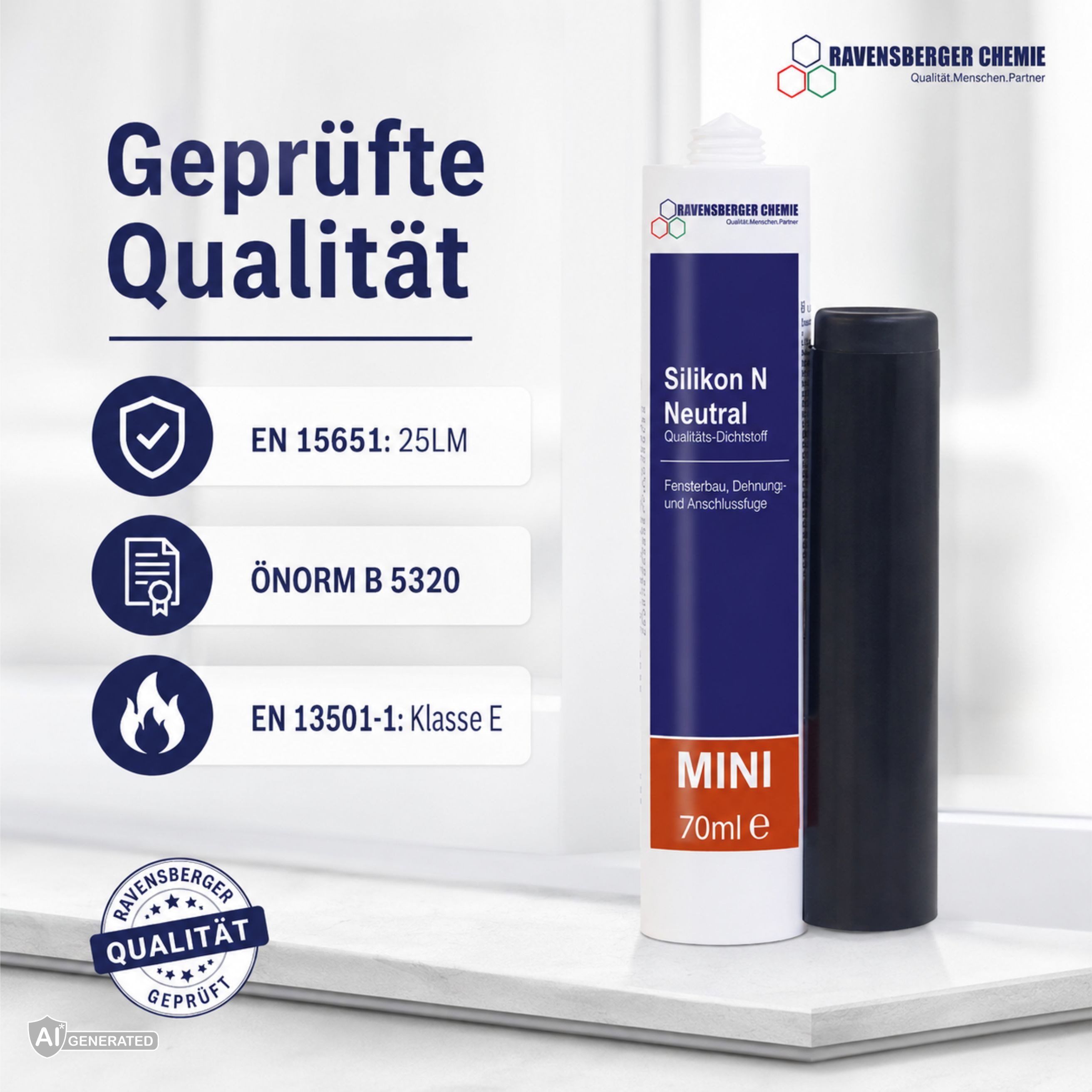 Ravensberger Chemie Silikon N - 70 ml Minikartusche - neutralvernetzend, Transparenter Dichtstoff, für Fenster, Fassaden & Anschlussfugen, wetterfest – Bild 4 von 5