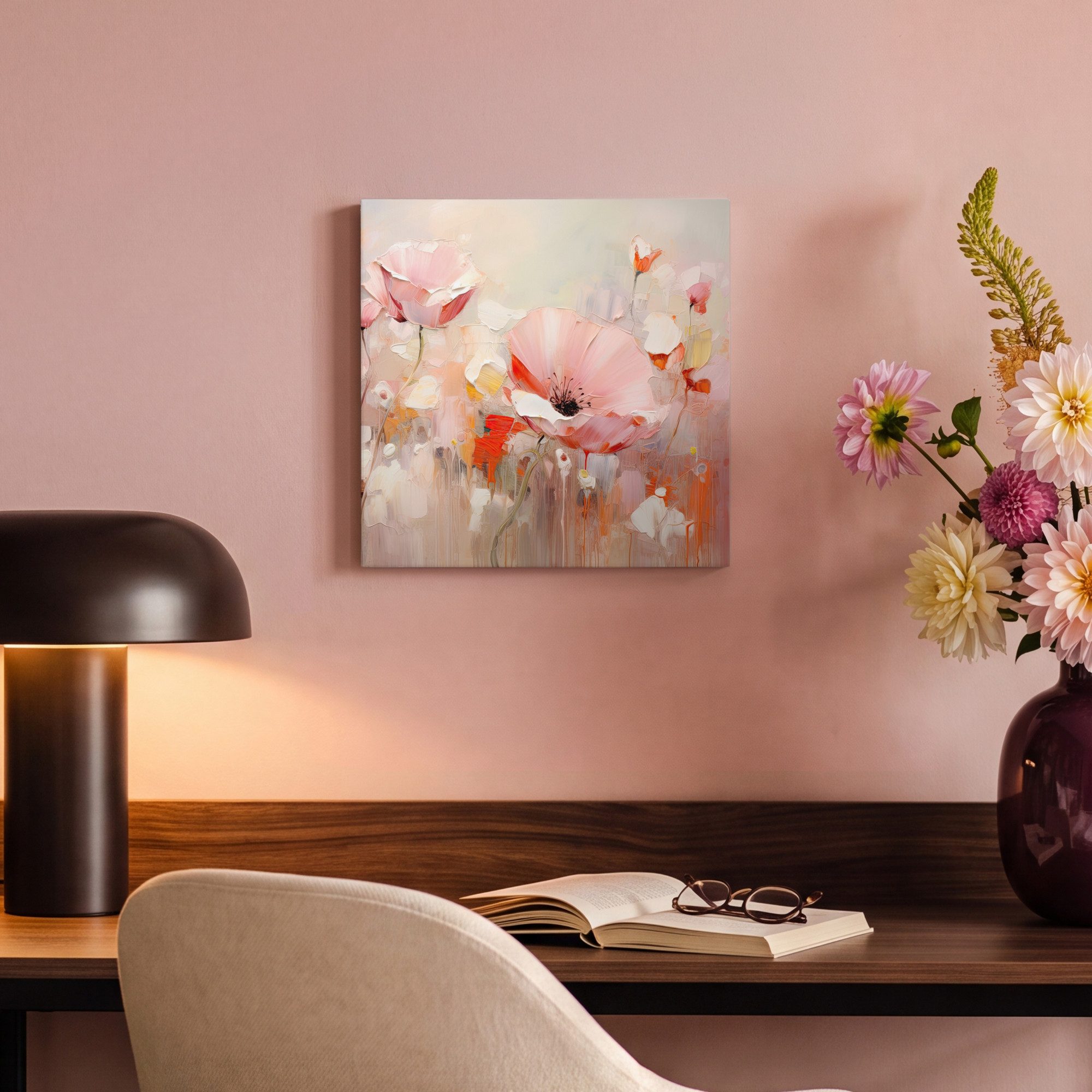 OneMillionCanvasses® Leinwandbild Blumen - Aquarell - Rosa - Abstrakt - Kunst, Fotodruck (1 St), Wandbild, Deko Schlafzimmer Wohnzimmer Flur 20x20 cm – Bild 4 von 5