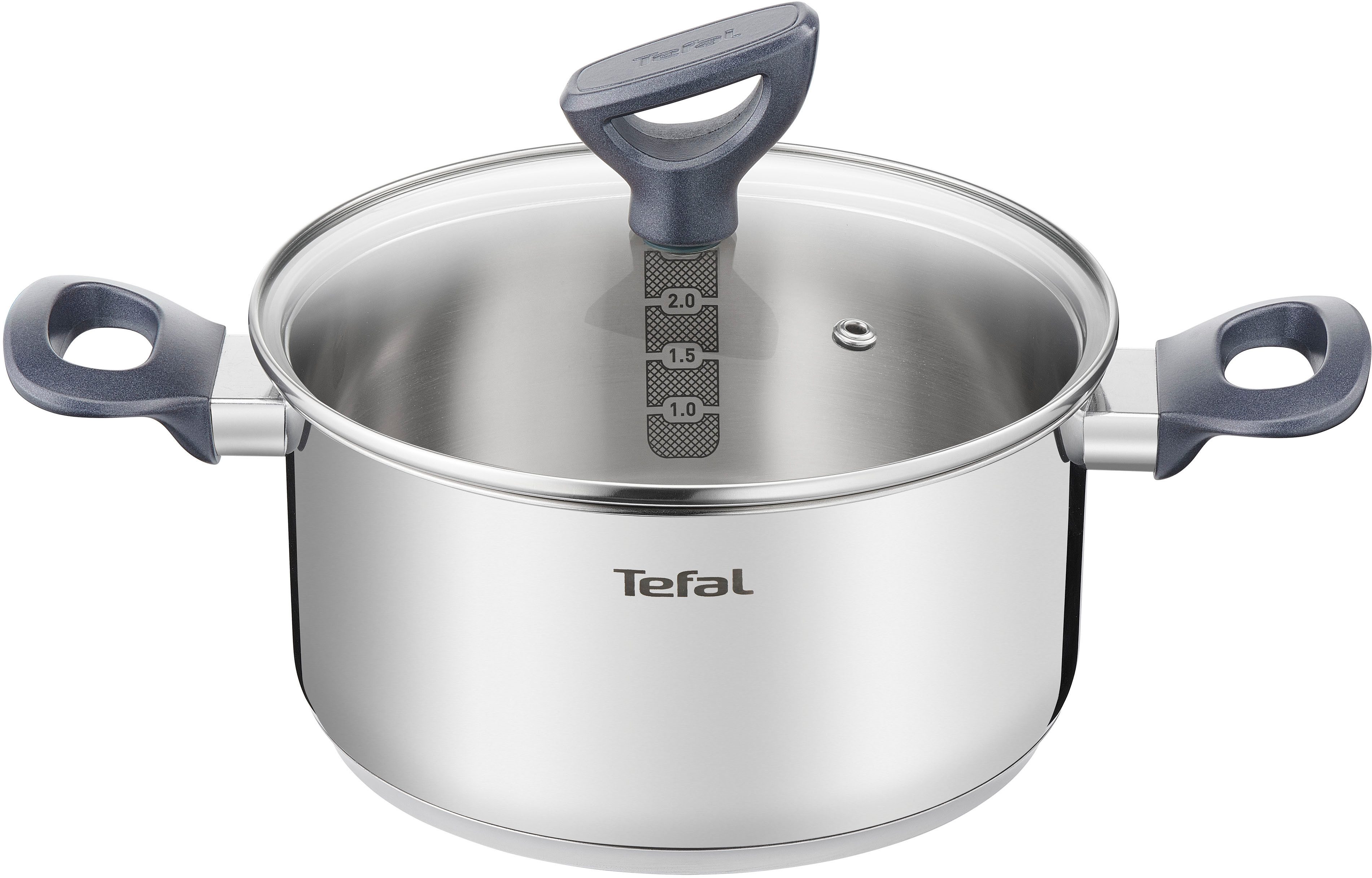 Tefal Kochtopf Daily Cook, Edelstahl (2-tlg), 20 cm, Ausgießhilfe, Messmarkierungen, Induktion, backofenfest