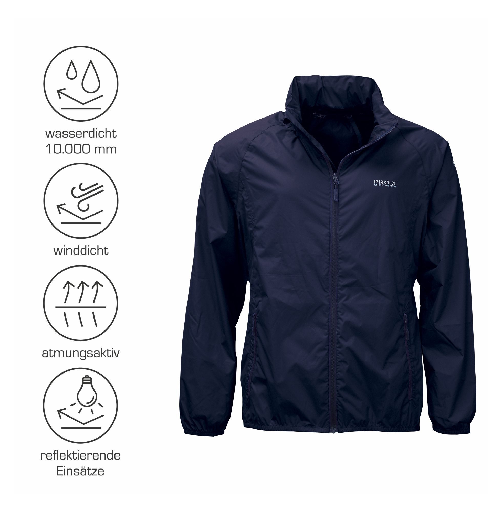PRO-X ELEMENTS Regenjacke PACKable wasserdicht, atmungsaktiv, winddicht, reflekt. Elemente Leicht, im Packsack verstaubar, Kapuze, große Größen