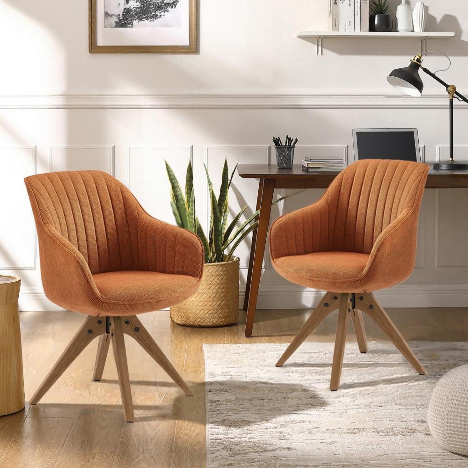 LuxusKollektion Esszimmerstuhl Drehstuhl 2er Set Orange Baumwoll Leinen