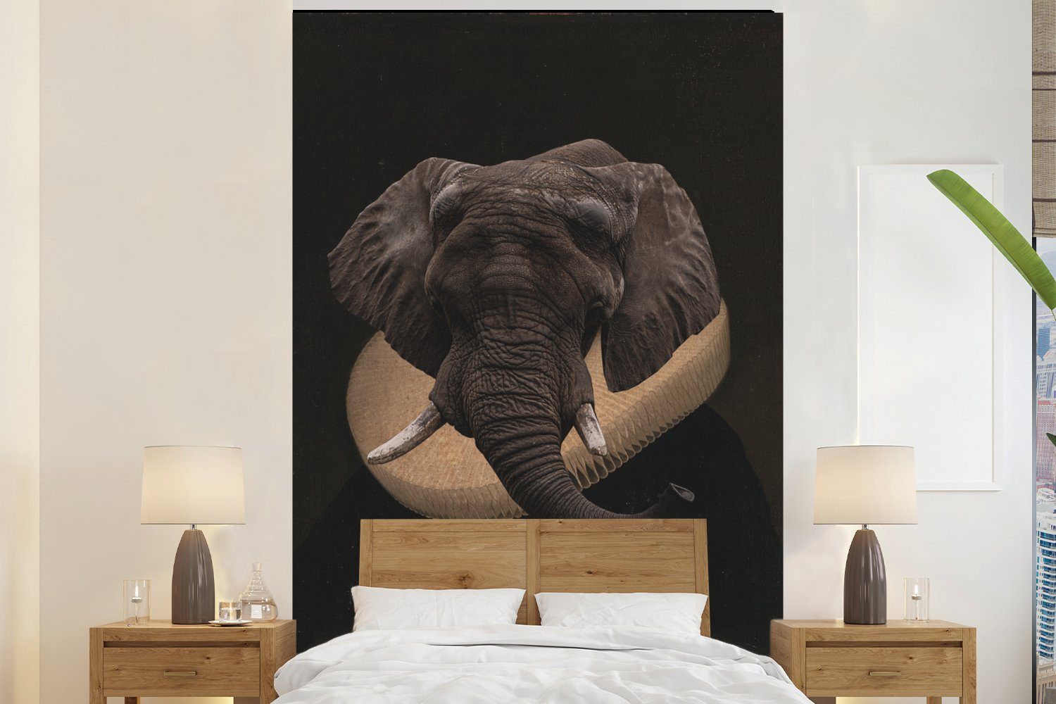 MuchoWow Fototapete Alte Meister - Ölgemälde - Elefant, Matt, bedruckt, (3 St), Montagefertig Vinyl Tapete für Wohnzimmer, Wandtapete