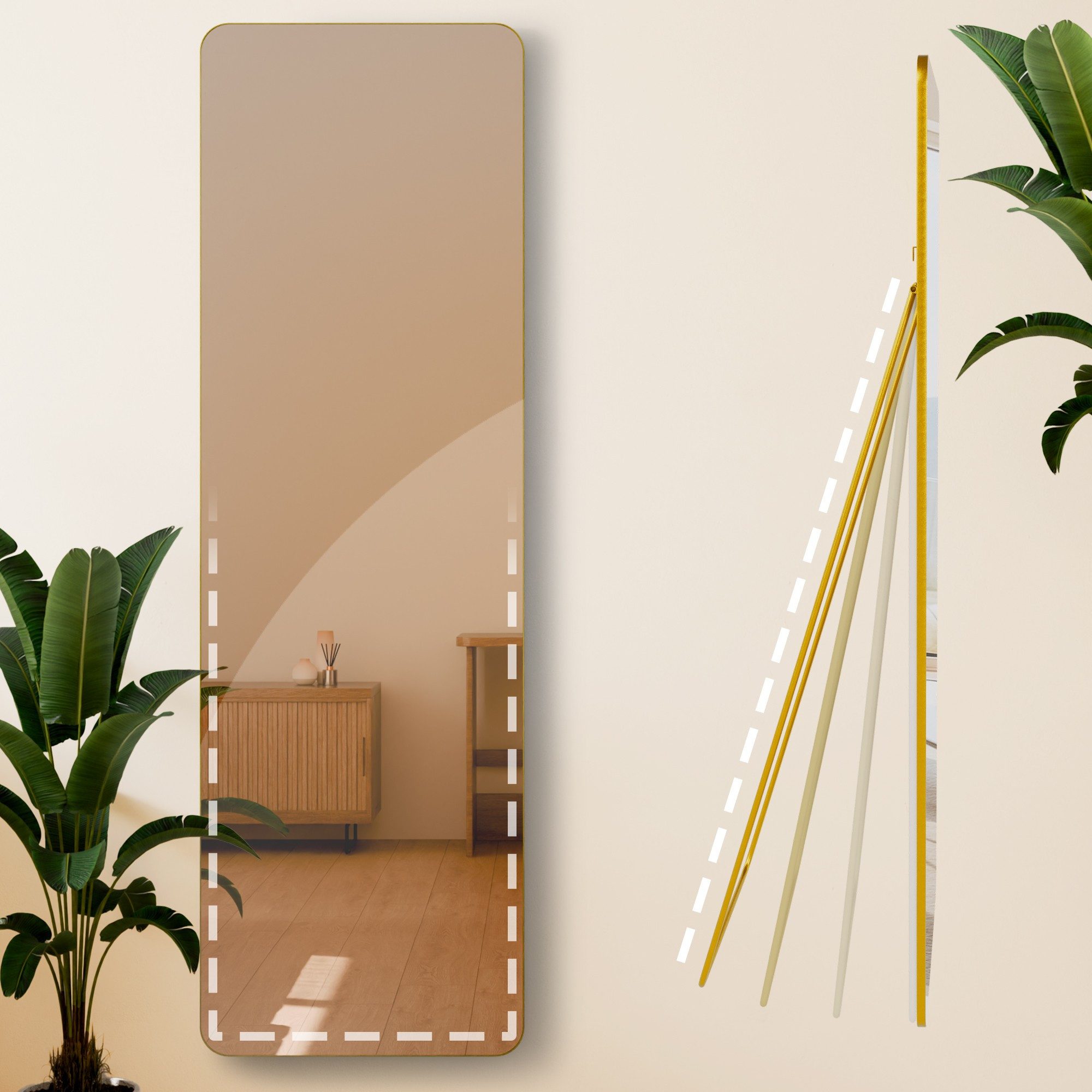 furnicato Standspiegel Spiegel Gurnee 160x50 cm Gold Glanz (1-St)
