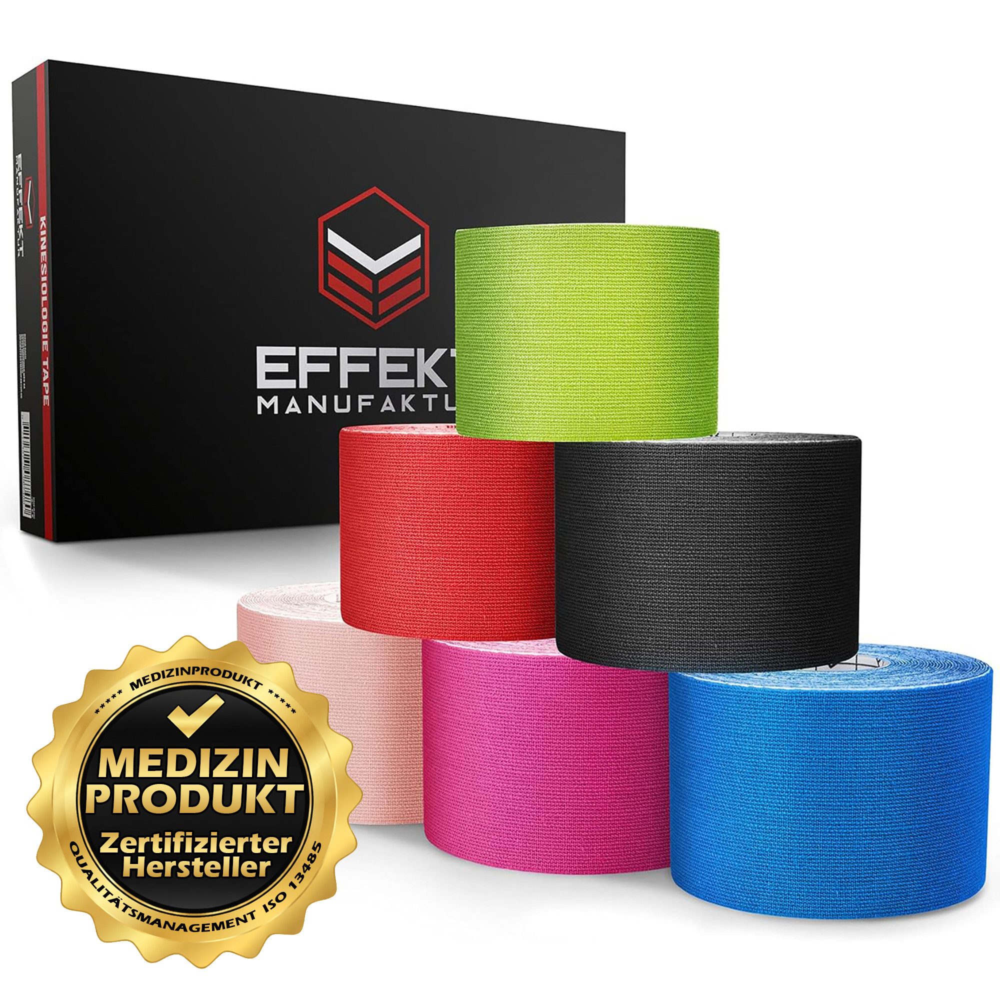 Effekt Manufaktur Kinesiologie-Tape - 6 Rollen – 500 x 5 cm – Kinesiotape in mehreren Farben (6-St) 50-60 % Dehnbarkeit