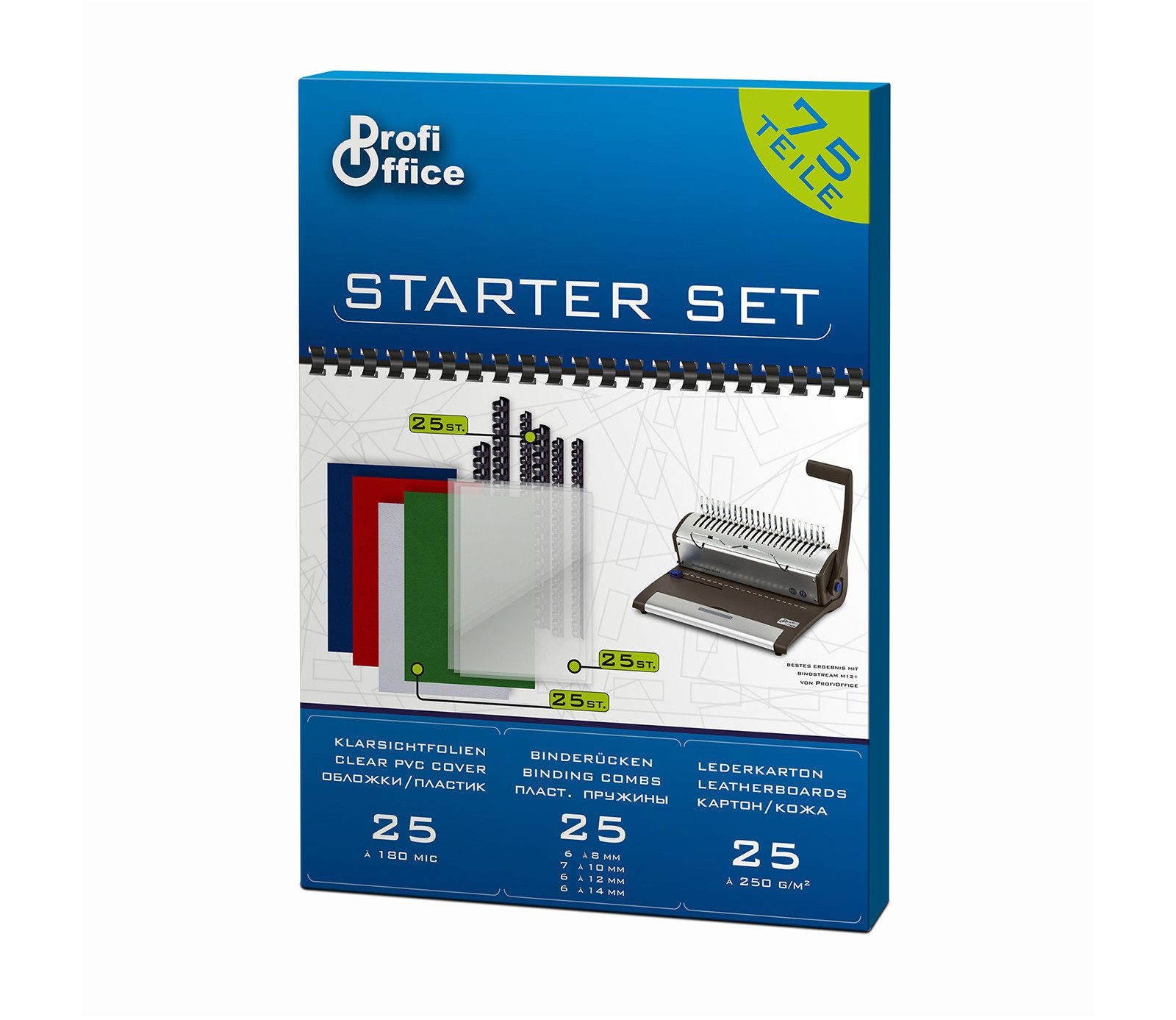 ProfiOffice Bindedeckblätter ProfiOffice Starterset Binderücken + Deckblätter 75 Teile, Starter-Set zum Binden von Dokumenten