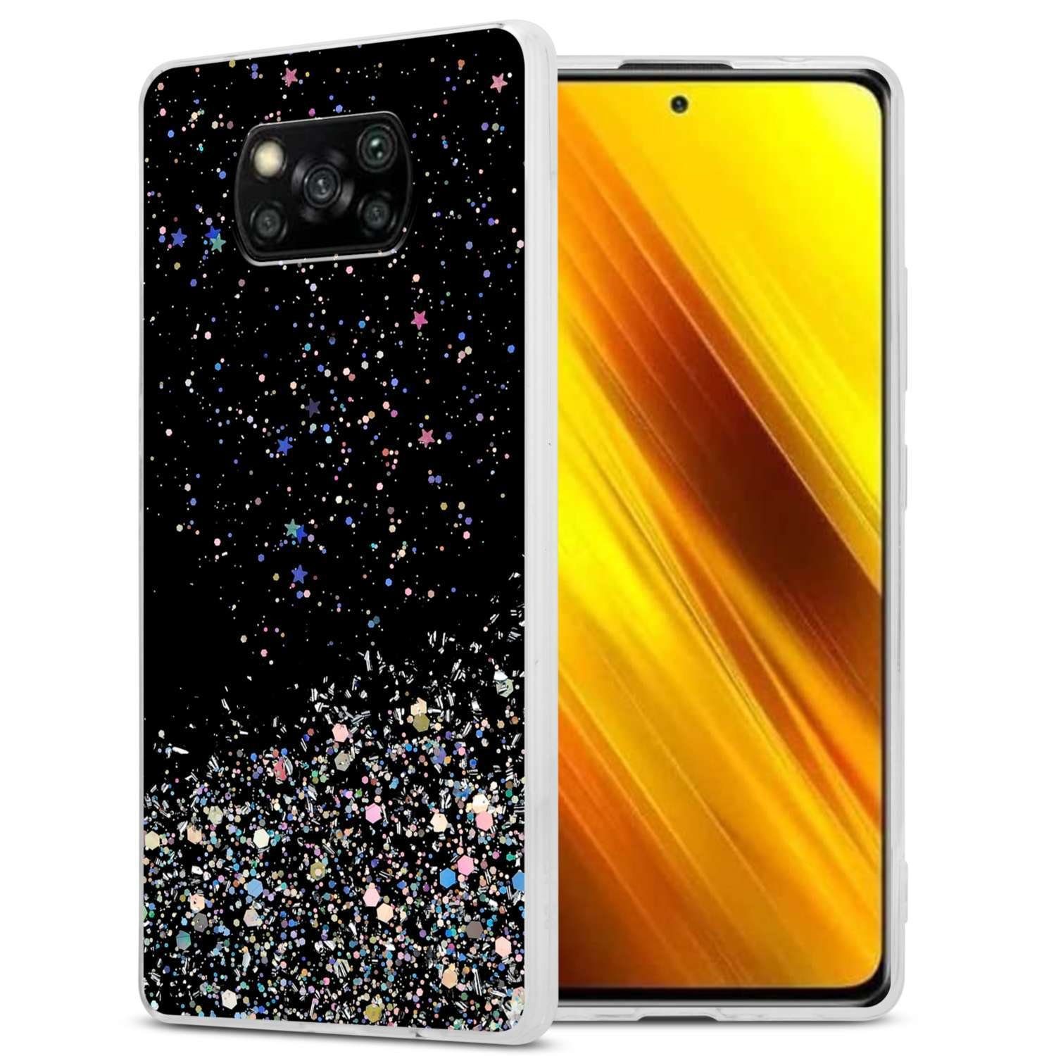 Cadorabo Handyhülle für Xiaomi POCO X3 NFC Hülle Xiaomi POCO X3 NFC, Flexible TPU Silikon Handy Schutzhülle - Hülle - mit Glitzer