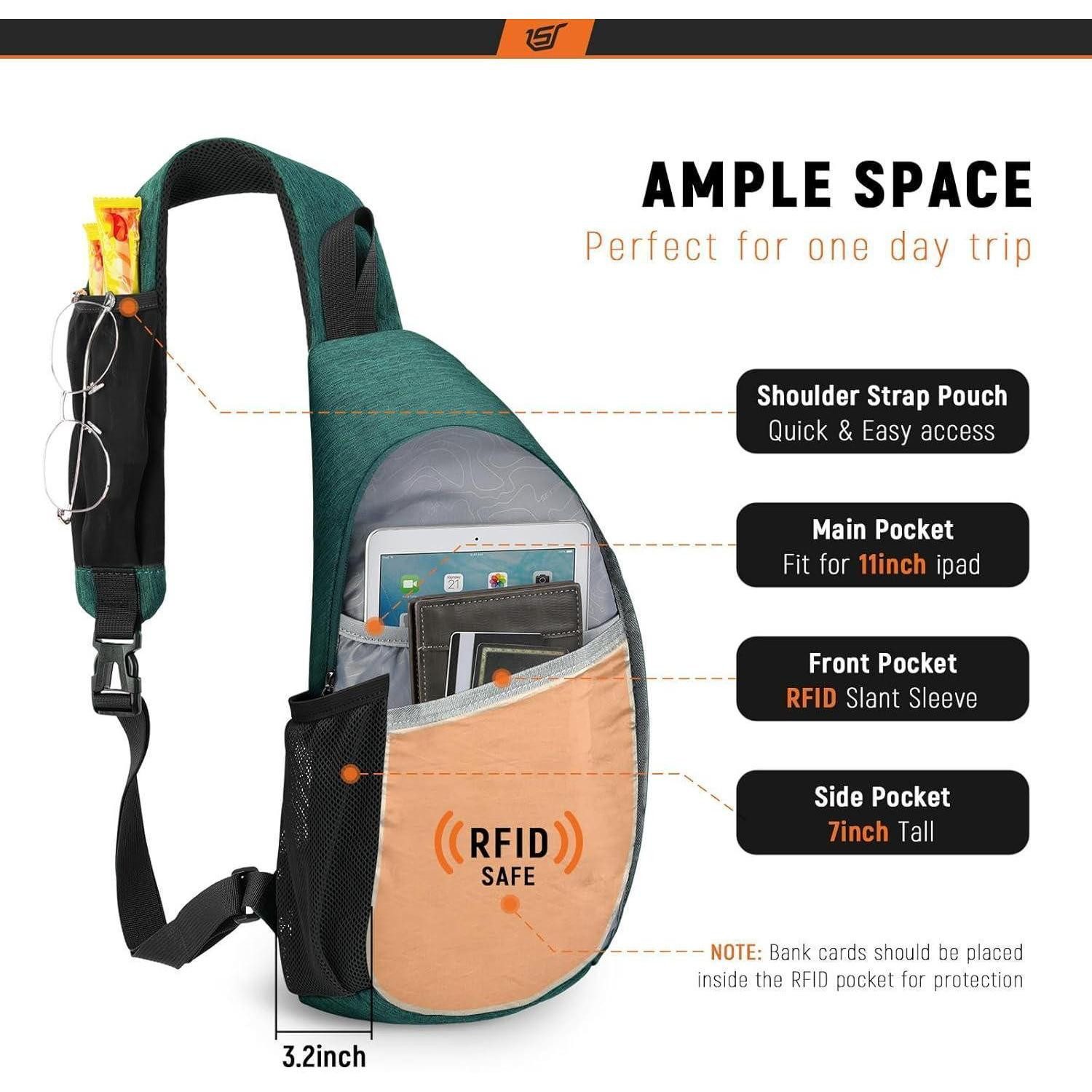 LuxusKollektion Umhängetasche Brusttasche Herren Crossbody RFID 3.9 x 7.5 x 15.4 inches Grün